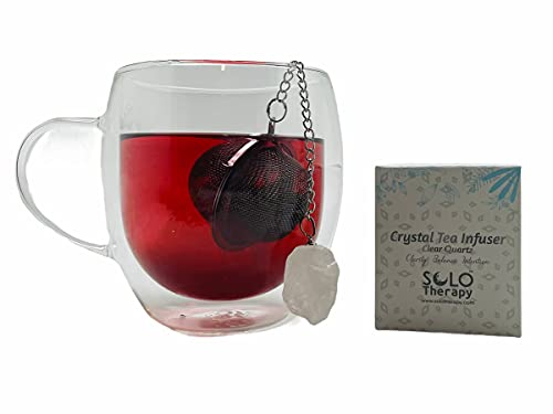 Premium Clear Quartz Crystal Tea Infuser with Stainless Steel Mesh - Elegant Tea Strainer Ball for Loose Leaf Tea - Extended Chain Hook for Easy Brewing - Perfect for Home, Office, and Gift Giving
