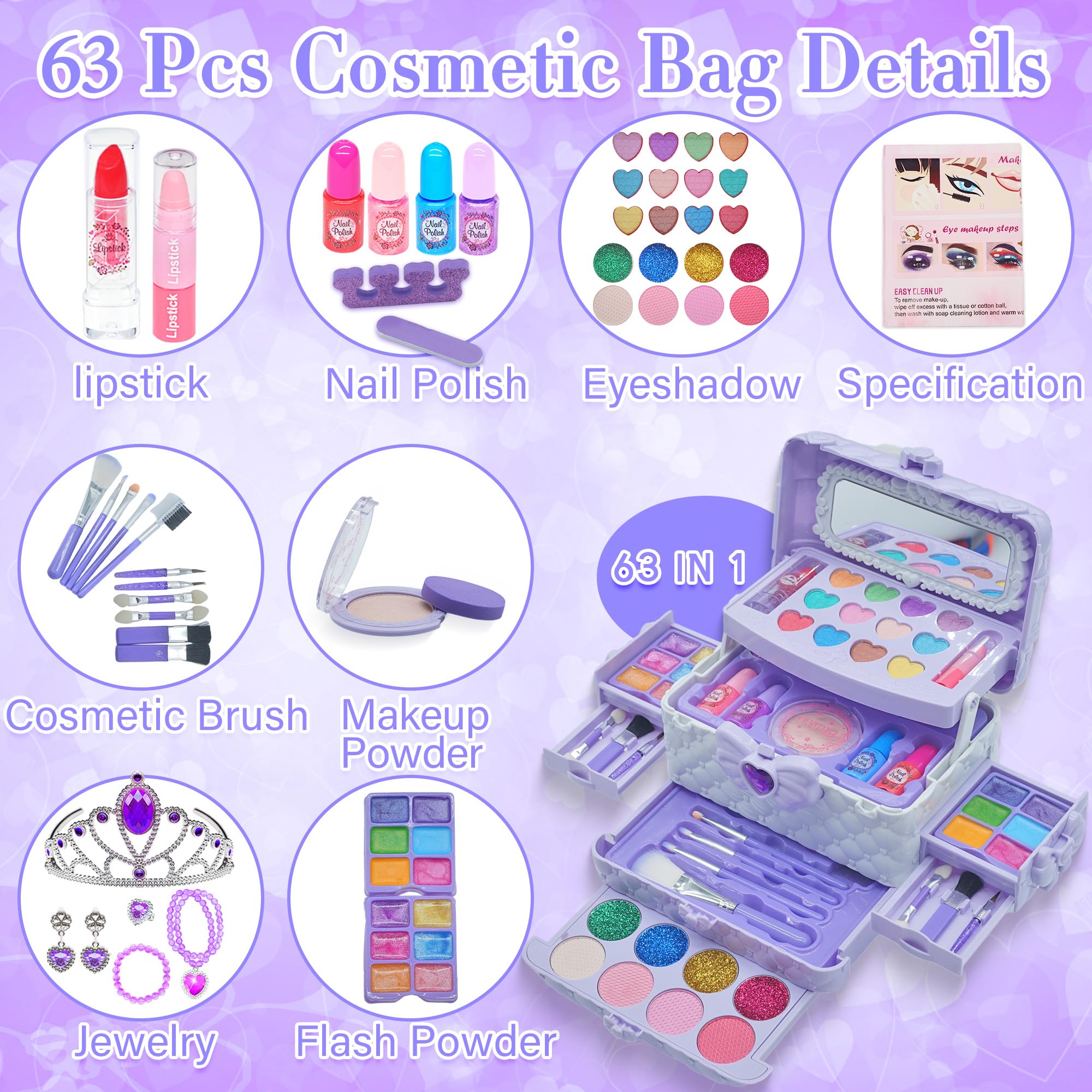 Non-Toxic Kids Makeup Kit for Girls 3-12 - Washable Play Cosmetics for Dress Up & Birthday Gifts