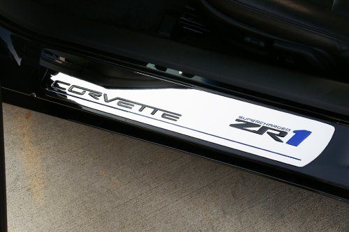 Corvette Door Sill Plades - Premium Billet Chrome with ZR1 Logo | Custom Car Accessories for Corvette C6, C7, C8 | Enhance Interior Style & Protection