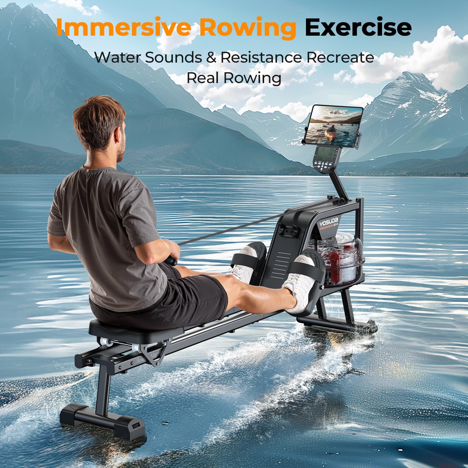 YOSUDA Magnetic/Water Rowing Machine for Home Gym - 350 LB Weight Capacity, Foldable Design with Bluetooth Connectivity, App Compatibility, Tablet Holder & Comfortable Seat Cushion | Perfect for Full-Body Workouts, Cardio Training & Small Space Fitness