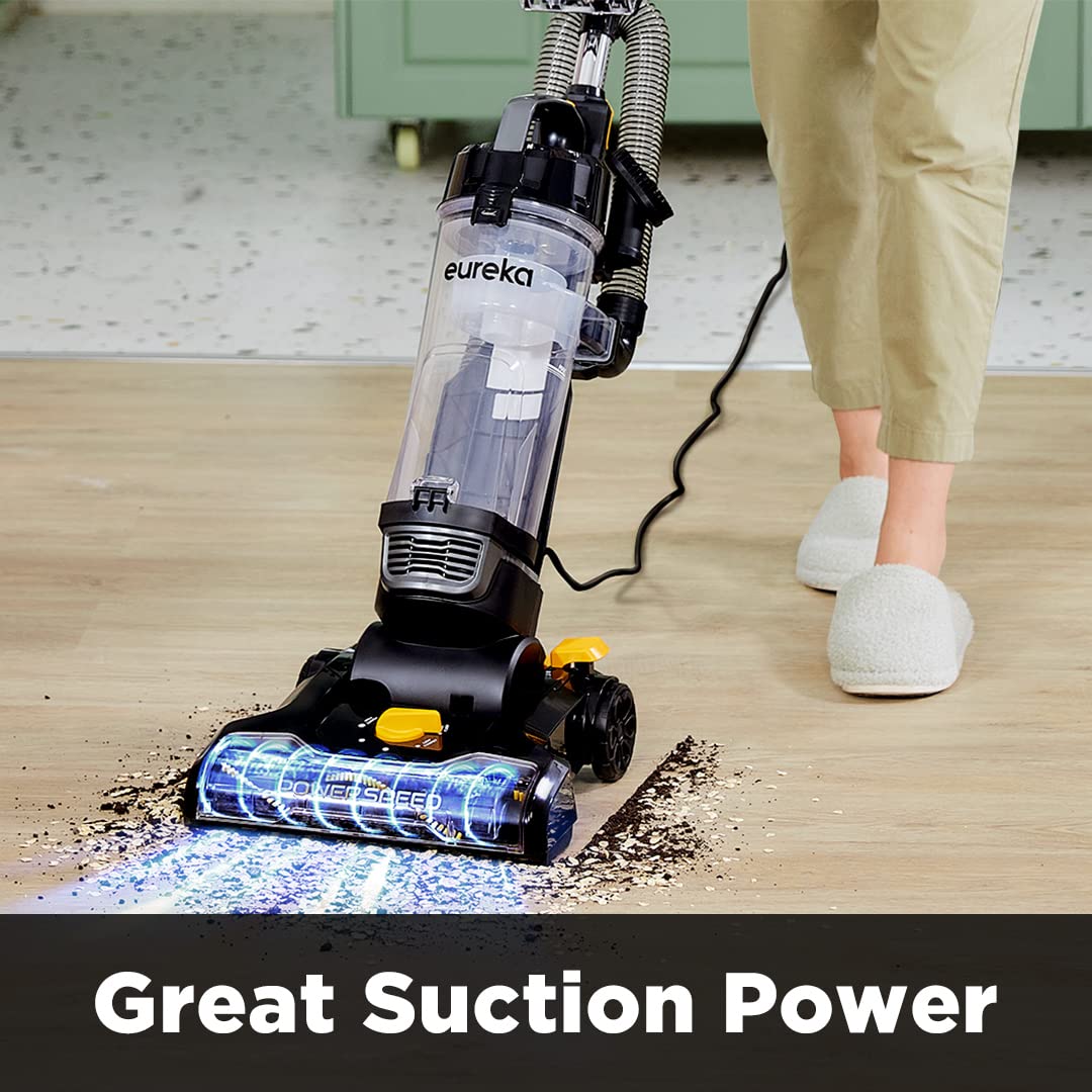 EUREKA PowerSpeed Lightweight Upright Vacuum Cleaner for Carpet & Hard Floors - Powerful Pet Hair Removal with Turbo Brush, Black & Yellow - Perfect for Home Cleaning with Pets & Multi-Surface Use