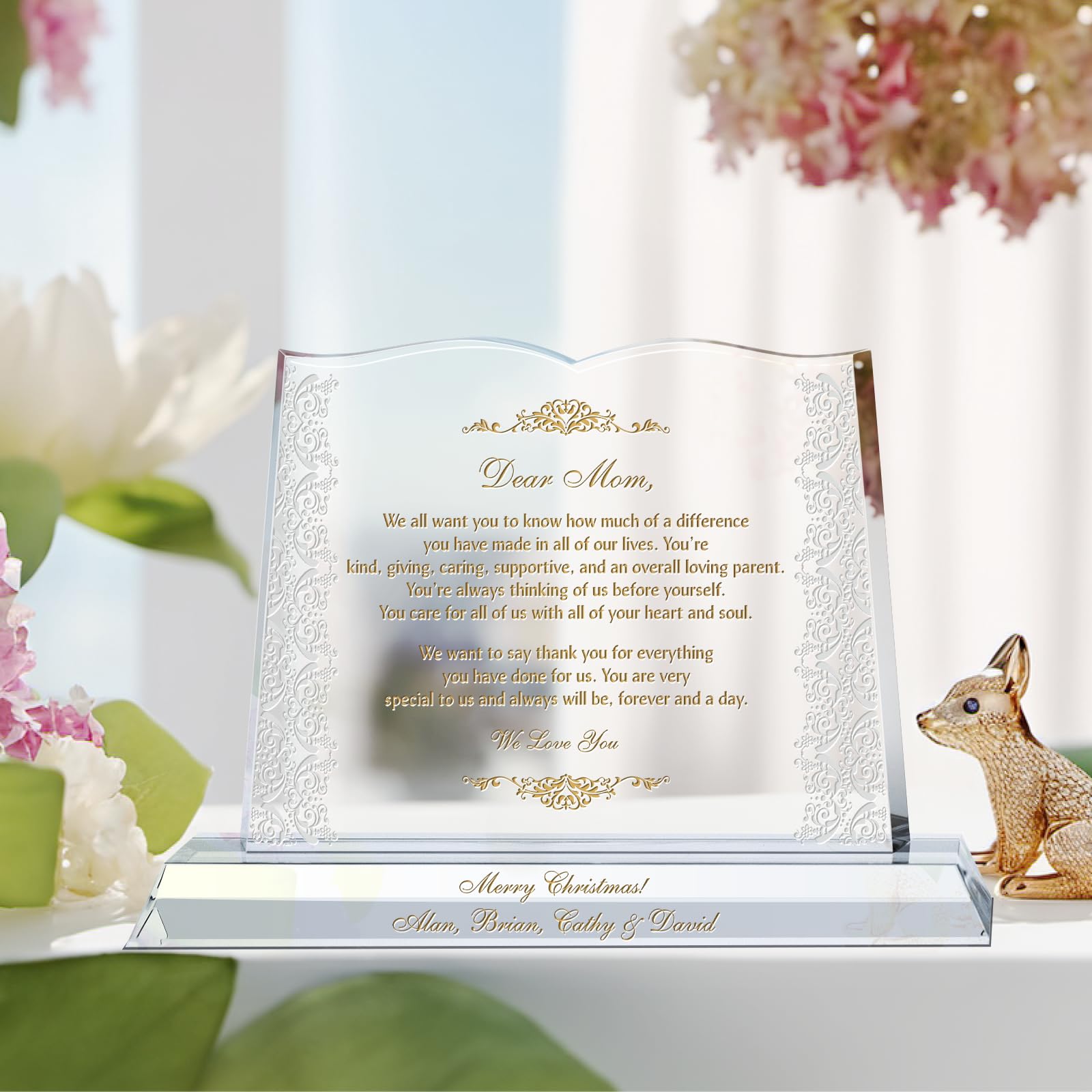 Custom Engraved Crystal Gift Plaque for Mom - Personalized Mother's Day, Birthday & Christmas Present from Daughter or Son (8 Inch) - Perfect for Home Decor, Office Desk & Heartfelt Appreciation Gifts