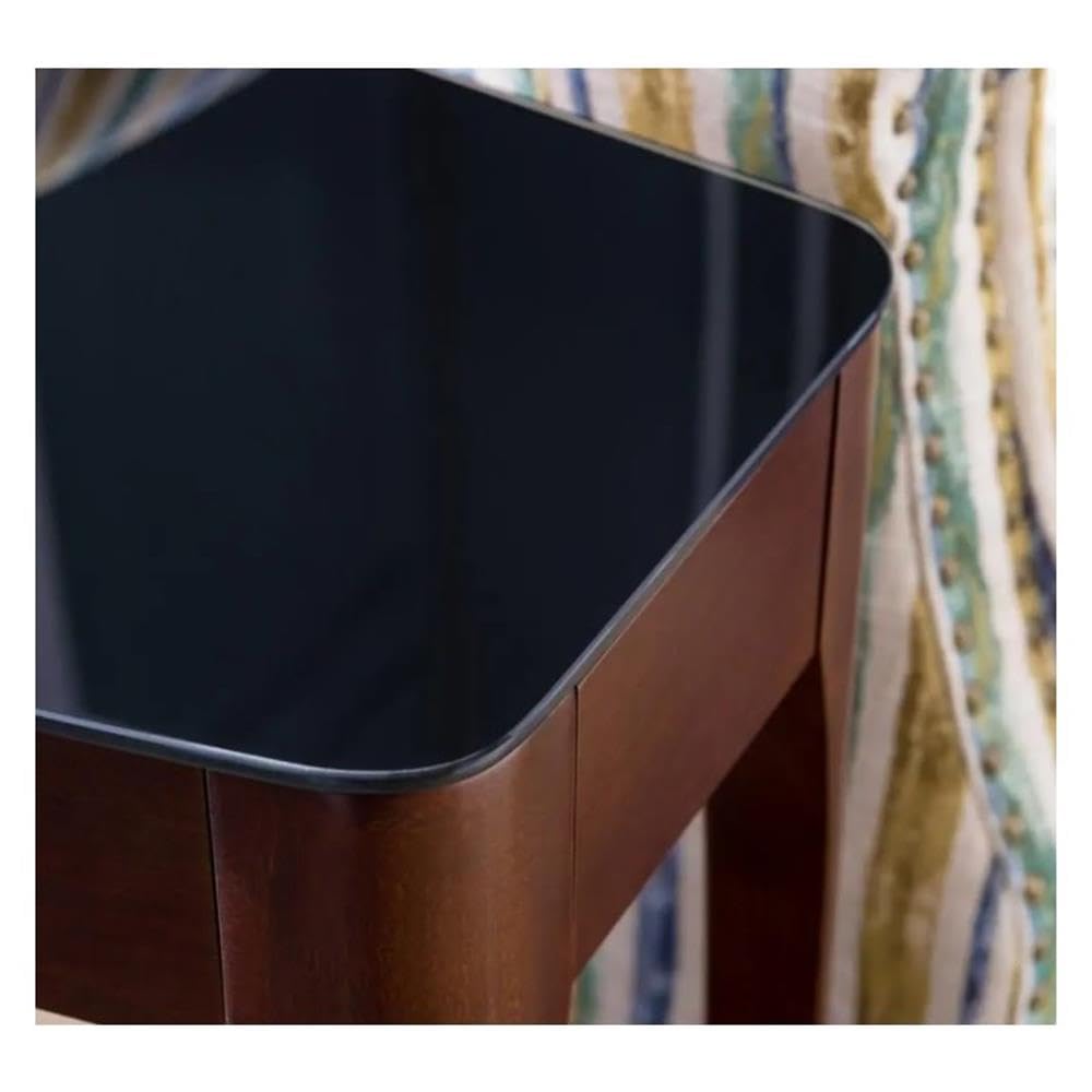 Leick Furniture Obsidian Glass Top Wood End Table - Chestnut Oak Finish - Modern Side Table for Living Room, Bedroom, or Office