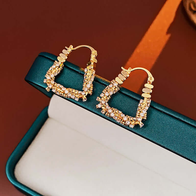 U Shaped Trillion Gold Beads Lever Back Hoop Earrings for Women | Elegant Party & Wedding Jewelry Gift | R1249