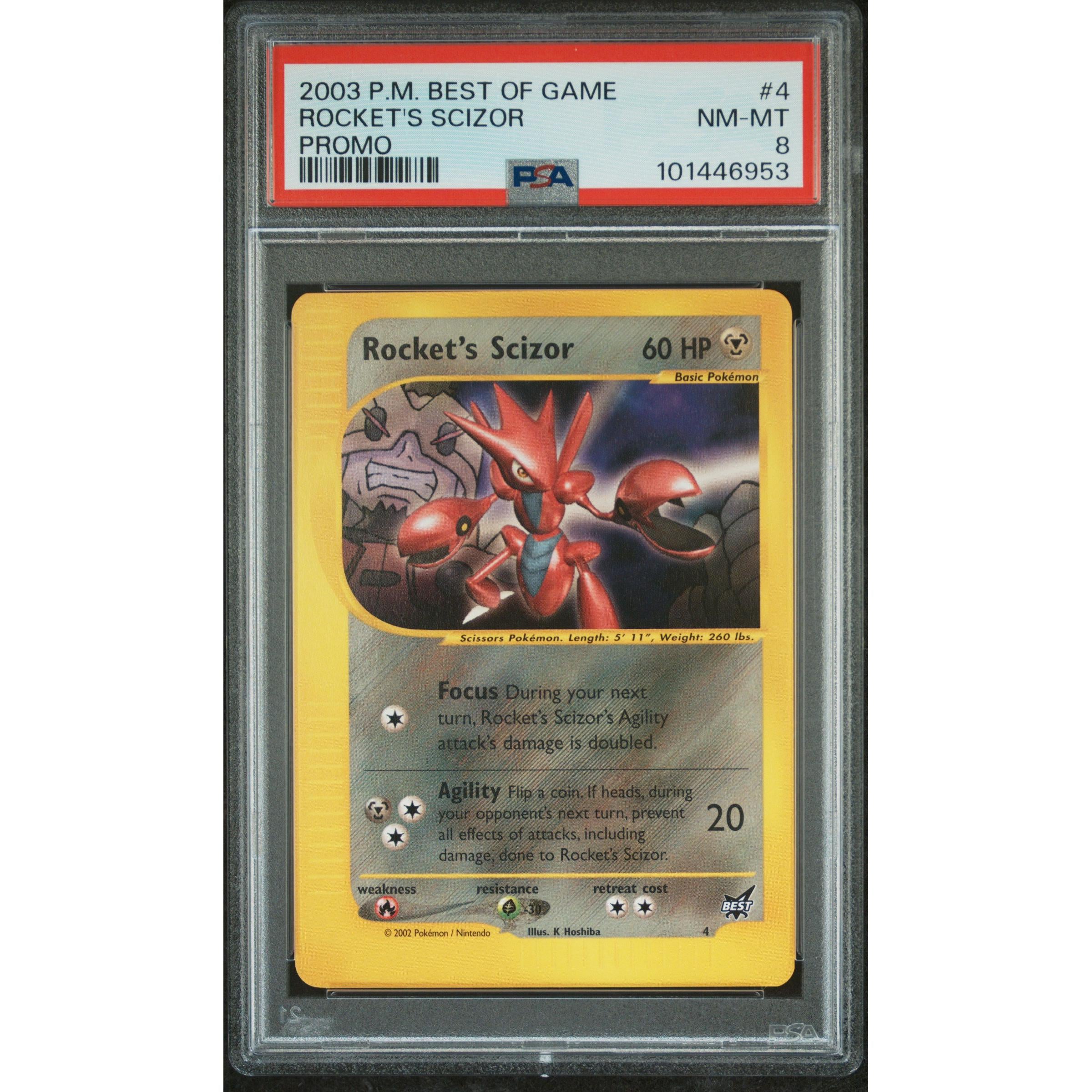 2003 Pokemon Best of Game Promo Rocket's Scizor 4 PSA 8 Graded Card - Rare Collectible for Pokemon TCG Players & Investors | Perfect for Display, Gaming & Trading