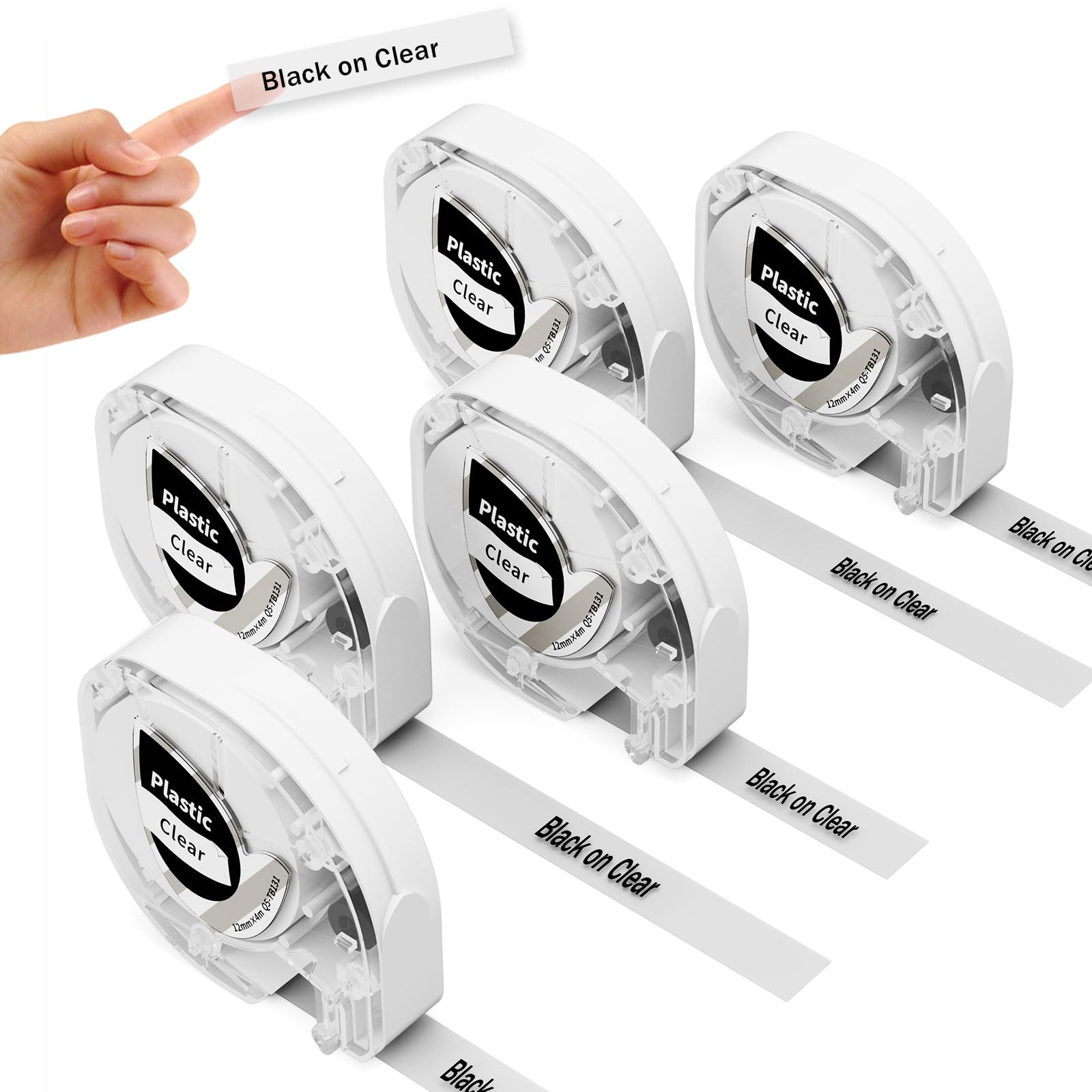 Phomemo P12 Label Maker Clear Tape 5-Pack - Compatible with Phomemo P12, P12-Pro & LT12 Label Makers - Replacement Tape for Dymo Label Maker Refills - Works with Dymo LetraTag 200B & LT-100H - Perfect for Home, Office & Small Business Organization