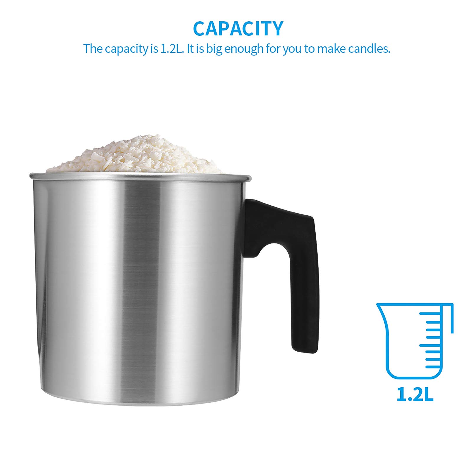 ONVER 1.2L Metal Wax Melting Pot for DIY Candle Making - Professional Candle Warmer for Soy Wax, Beeswax & Essential Oils - Perfect for Home Candle Crafting, Soap Making & Aromatherapy Projects (Ideal for Gifts, Spa Days & Relaxation)