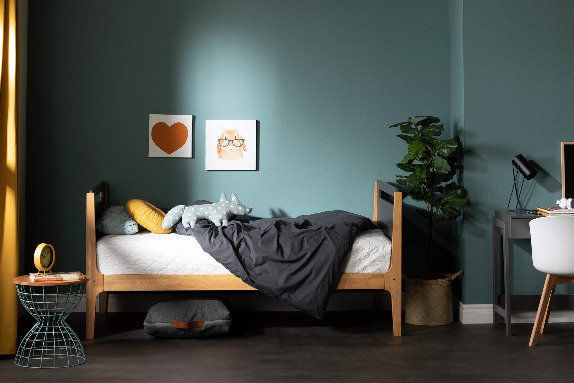 South Shore Bebble Twin Bunk Bed with Ladder - Charcoal Gray & Exotic Wood Finish - Space-Saving Kids Bedroom Furniture for Siblings or Sleepovers