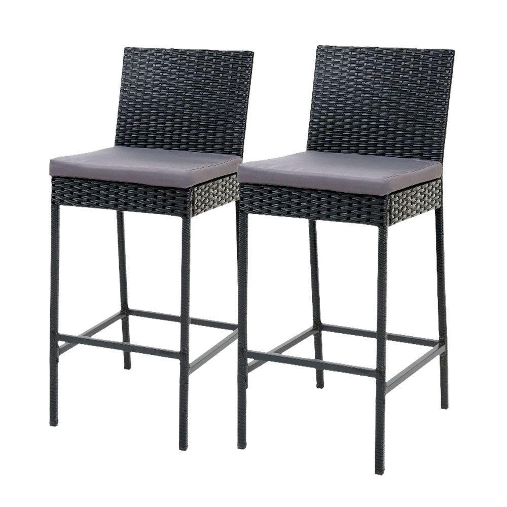 Gardeon Set of 2 Outdoor Bar Stools - Wicker Dining Chairs for Patio, Garden, and Backyard - Weather-Resistant Rattan Furniture for Outdoor Entertaining