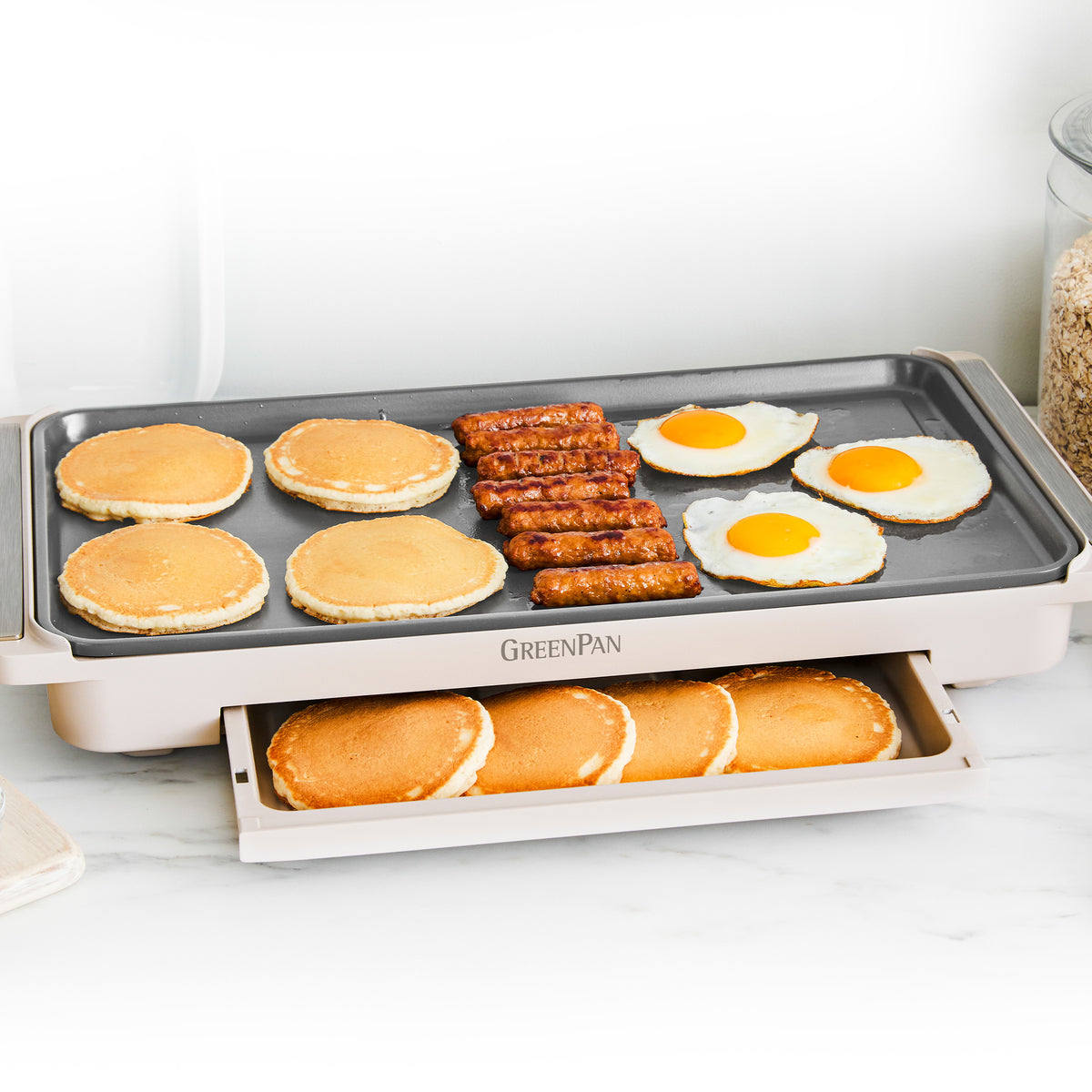 Premium Electric Griddle with Warming Drawer - Large Non-Stick Cooking Surface for Pancakes, Burgers & Breakfast - Perfect for Family Meals & Outdoor Camping