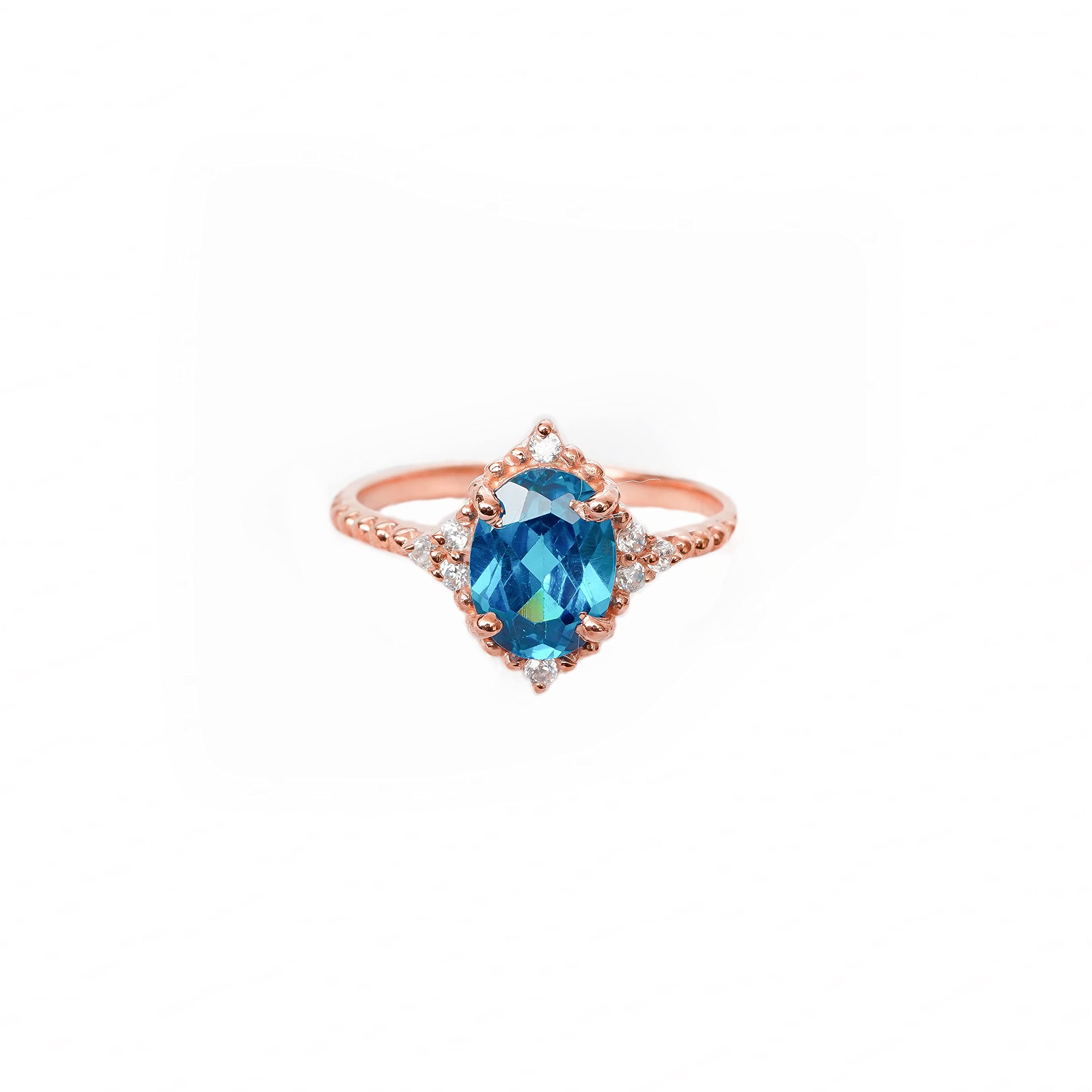 14K Solid Gold Swiss Blue Topaz Vintage Art Deco Ring with Simulated Diamonds – Elegant Stacking Ring for Wedding, Engagement & Bridal Jewelry by Kanishka Gems | Perfect for Anniversary Gifts, Proposal & Special Occasions