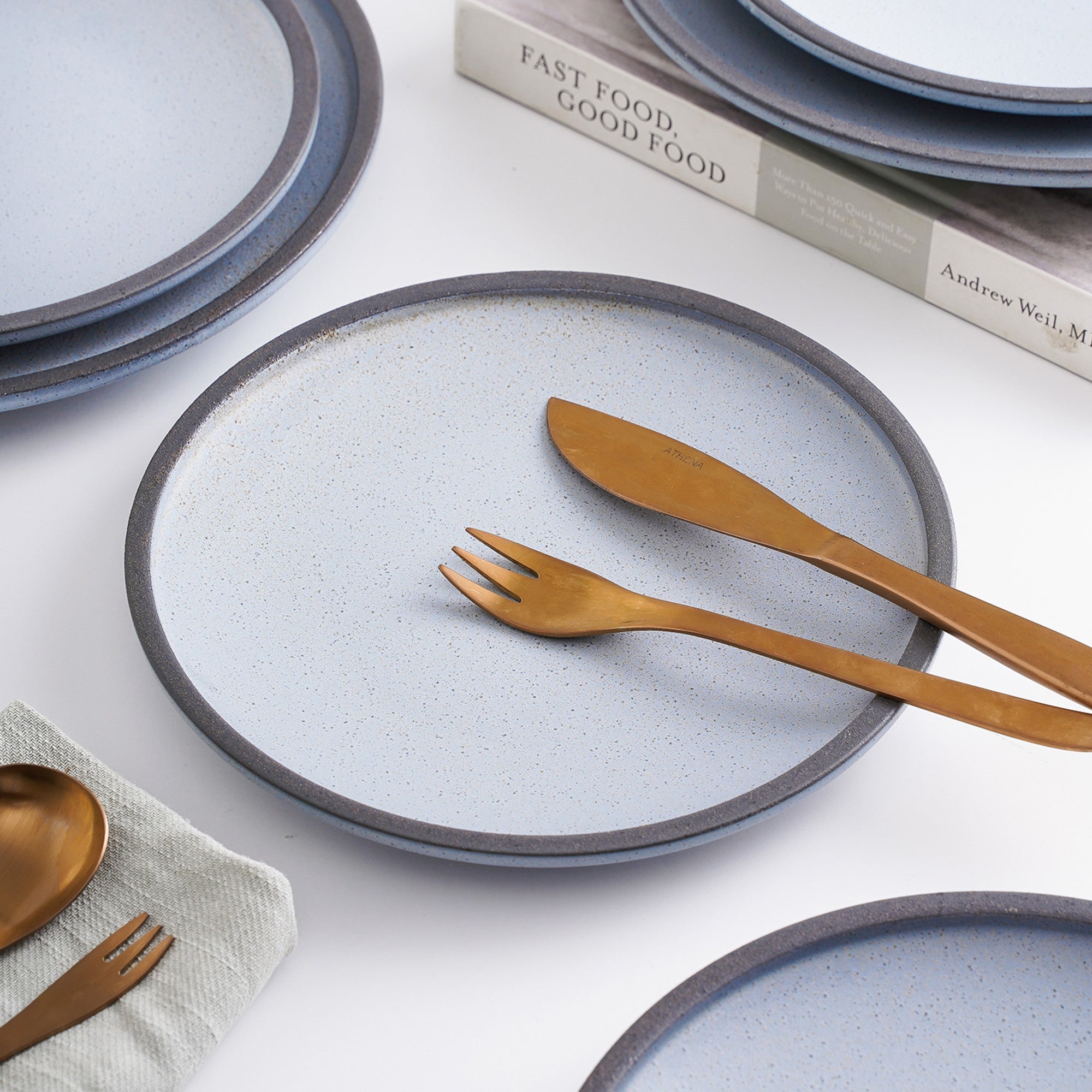Premium Blue and Gray Stoneware Dinner Plate Set - Elegant and Durable Ceramic Plates for Everyday Dining, Entertaining, and Special Occasions