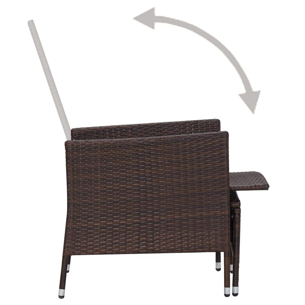 FAMIROSA Brown Poly Rattan Reclining Patio Chair with Cushions - 29 lbs - Outdoor Lounge Chair for Poolside, Garden, Deck & Backyard Relaxation
