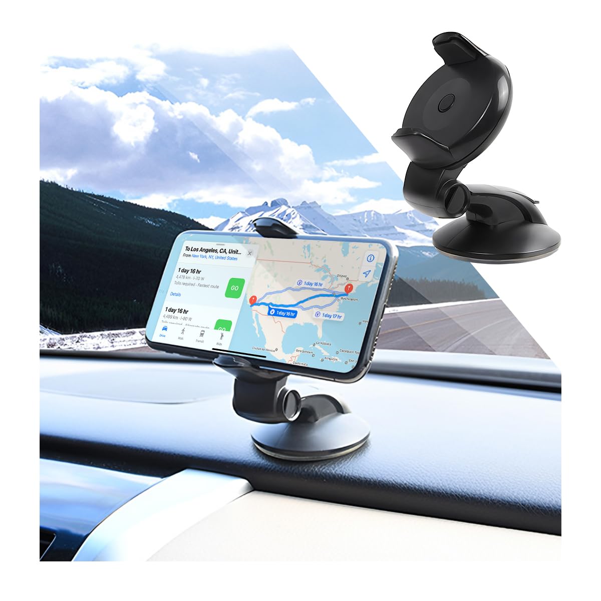 Zipelo Universal 360° Rotating Car Phone Mount - Adjustable Suction Cup Holder for Windshield/Dashboard/Window - Hands-Free Cradle Compatible with iPhone 14/13/12 Pro Max & Most Smartphones - Perfect for GPS Navigation, Driving Safety & Road Trips