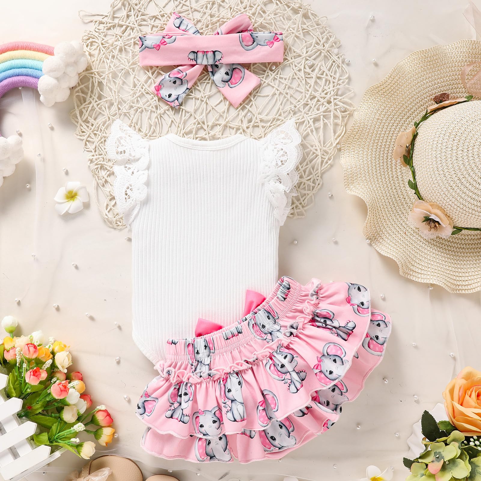 Adorable Floral Baby Girl Romper Set - Newborn Ruffled Shorts & Top Outfit for Summer | Cute Infant Clothes for Photoshoots, Parties & Playtime