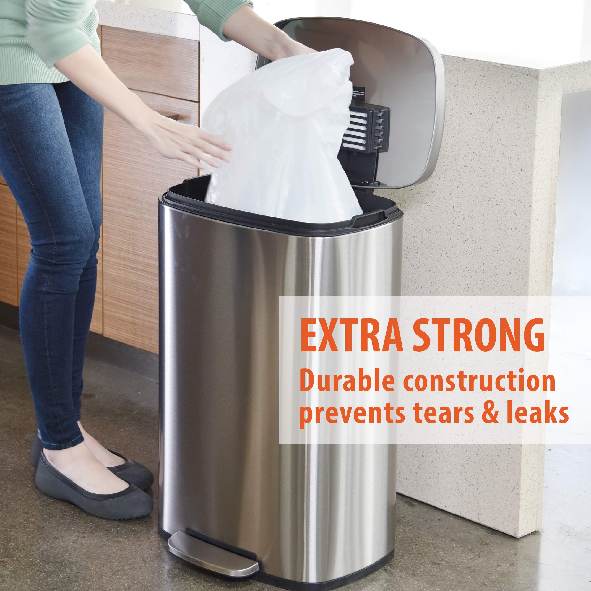 Touchless Custom Fit Trash Bags - Heavy Duty 13 Gallon Drawstring Garbage Bags for Kitchen, Bathroom & Office Waste Disposal (60 Count)