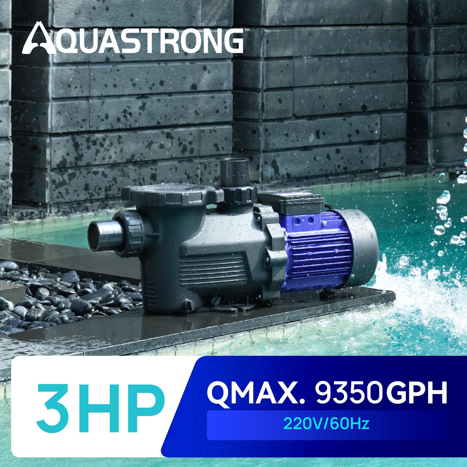 **AQUASTRONG High Flow In-Ground & Above Ground Pool Pump – 3HP, 9350 GPH, 220V, Single Speed – Perfect for Large Pools, Spas, and Water Features**