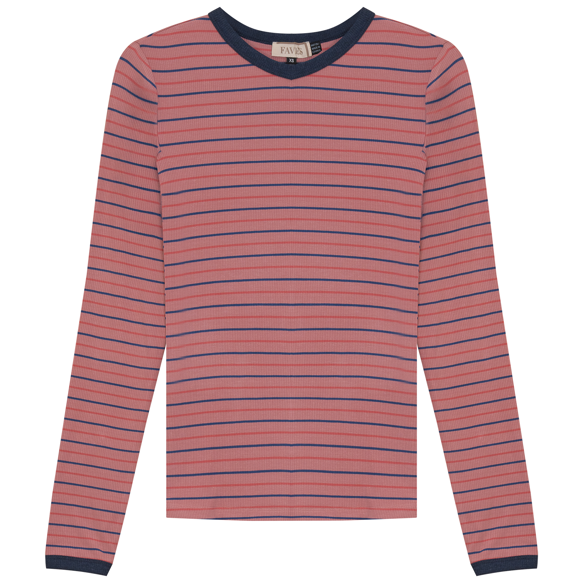 Ribbed Striped V-Neck T-Shirt for Women - Soft Stretch Casual Tee for Everyday Wear & Layering