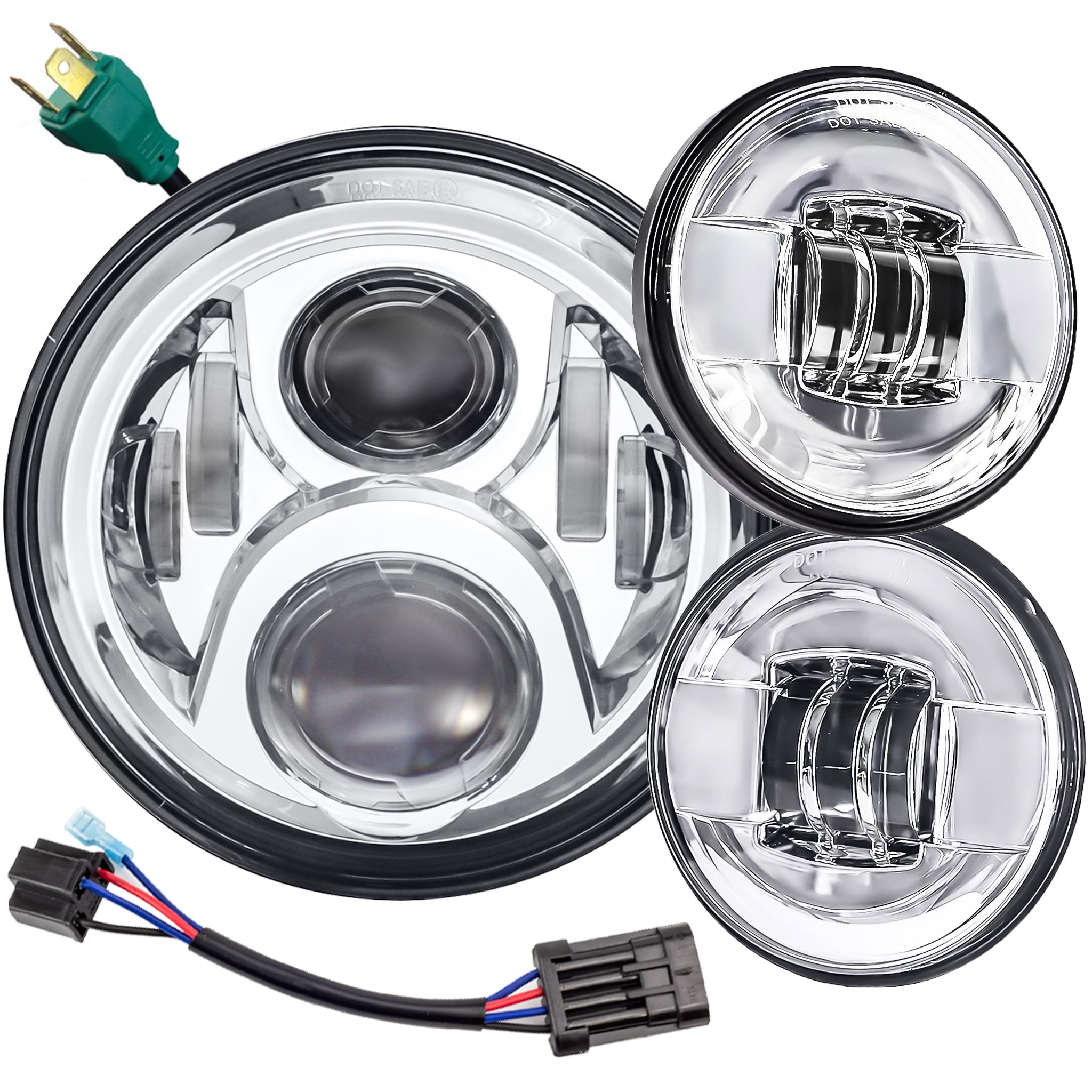 Eagle Lights 7 LED Headlight & 4.5 LED Passing Light Kit for Harley Davidson & Indian Motorcycles - Generation II Chrome - High Visibility for Night Riding & Off-Road Adventures