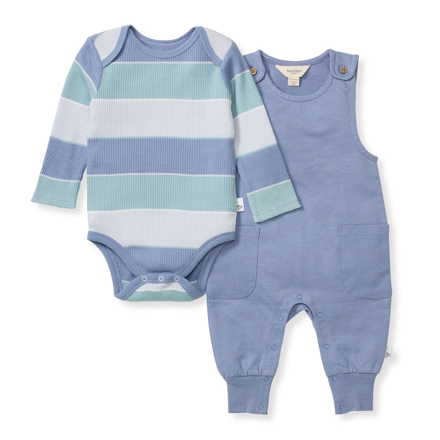 Stylish Bodysuit and Overall Set in Around The World Stripe - Dusty Indigo | Perfect for Casual Outings, Travel & Photo Shoots