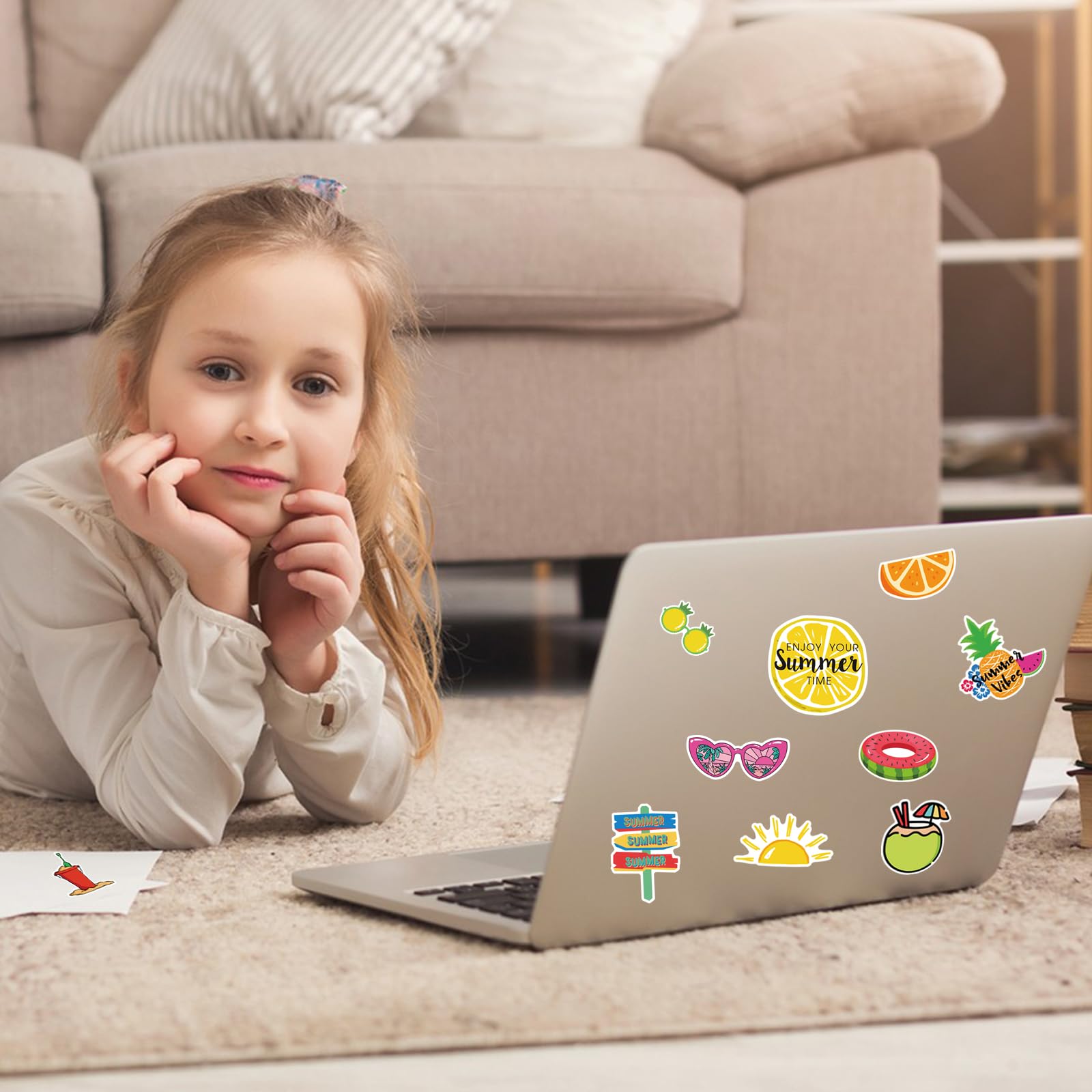 XZENTIRA 100 Pcs Summer Stickers for Kids - Tropical Hawaiian Vacation Decals for Teens & Girls - Waterproof Vinyl Stickers for Laptop, Phone, Skateboard, Water Bottles - Perfect for Beach Trips, Pool Parties & Summer Camp Fun