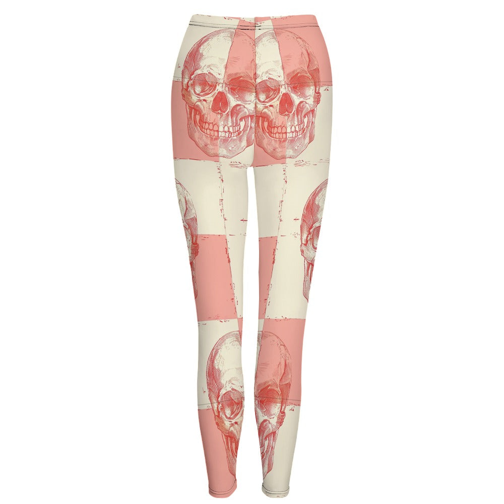 Trendy Peach Skulls Print Leggings for Women - High Waist Yoga Pants, Comfortable Workout Tights for Gym, Running & Casual Wear