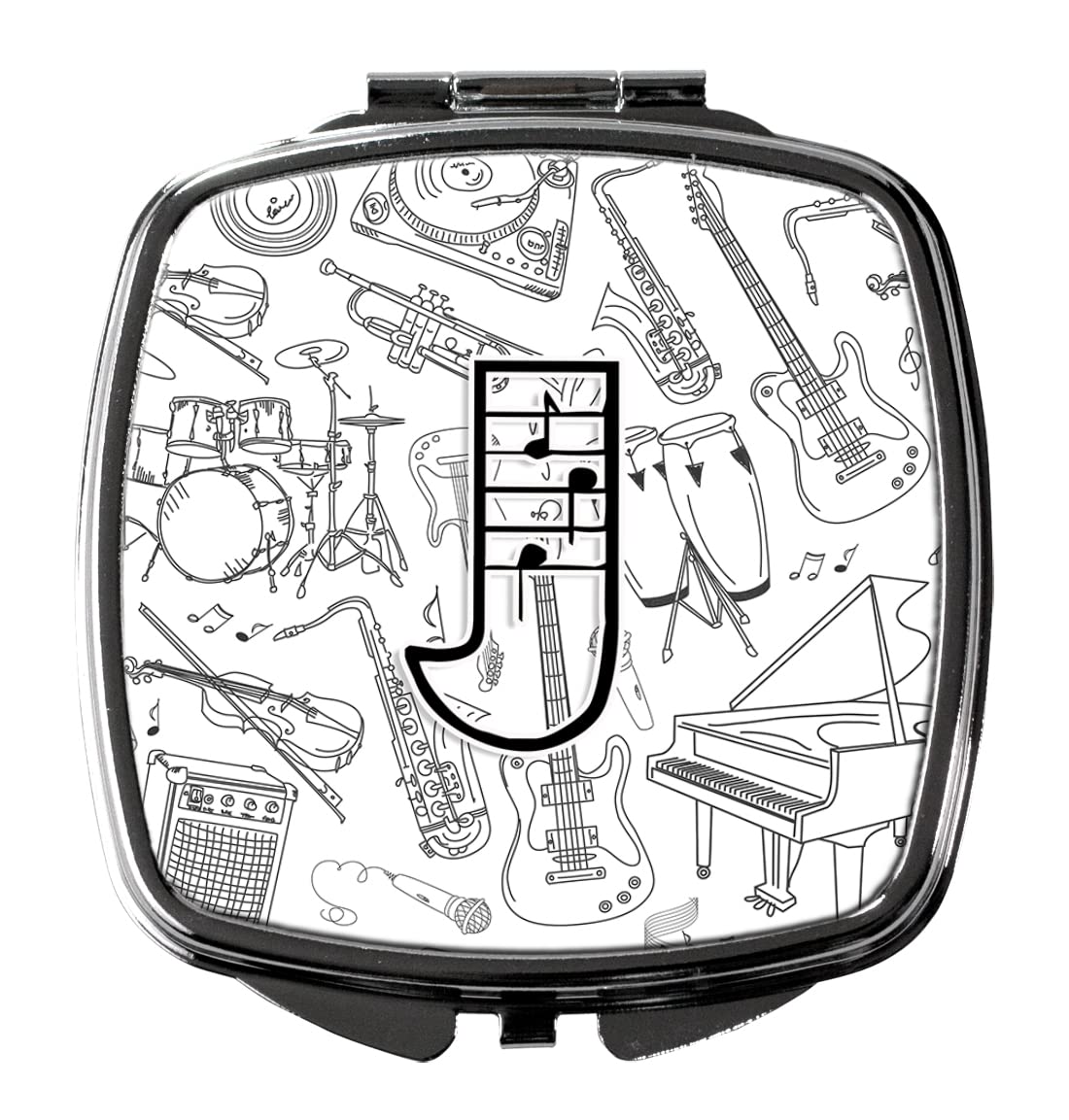 Letter J Musical Note Compact Mirror - Decorative Travel Makeup Mirror for Women & Girls | Folding Handheld Pocket Mirror | Perfect Gift for Music Lovers, Travel Essentials & Makeup On-The-Go