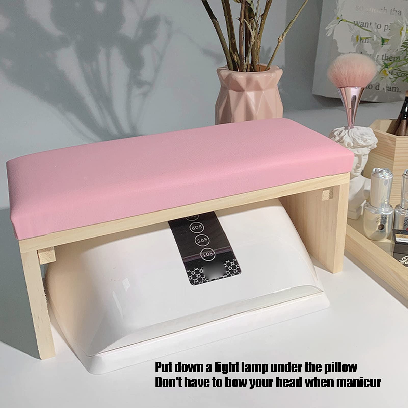 Professional Nail Art Hand Rest Pillow - PU Leather Manicure Arm Cushion with Wooden Stand for Salon & Home DIY, Perfect for Gel Polish, Acrylic Nails & Nail Art Design