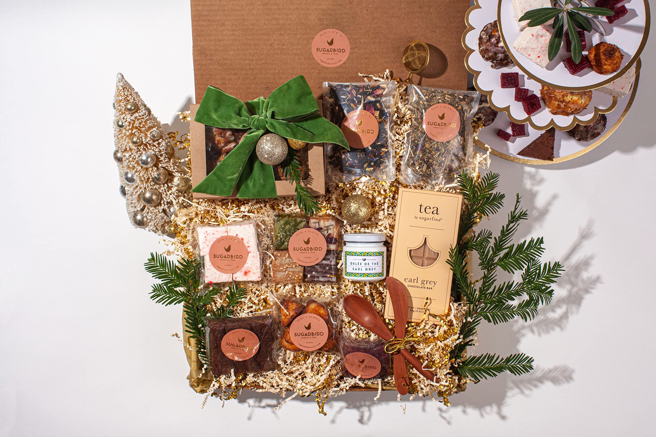 Sugarbird Sweets - Premium Afternoon Tea Gift Box Set | Deluxe Assorted Cookies, Cakes & Tea Bags | Perfect for Bridal Showers, Birthday Parties & Corporate Gifting