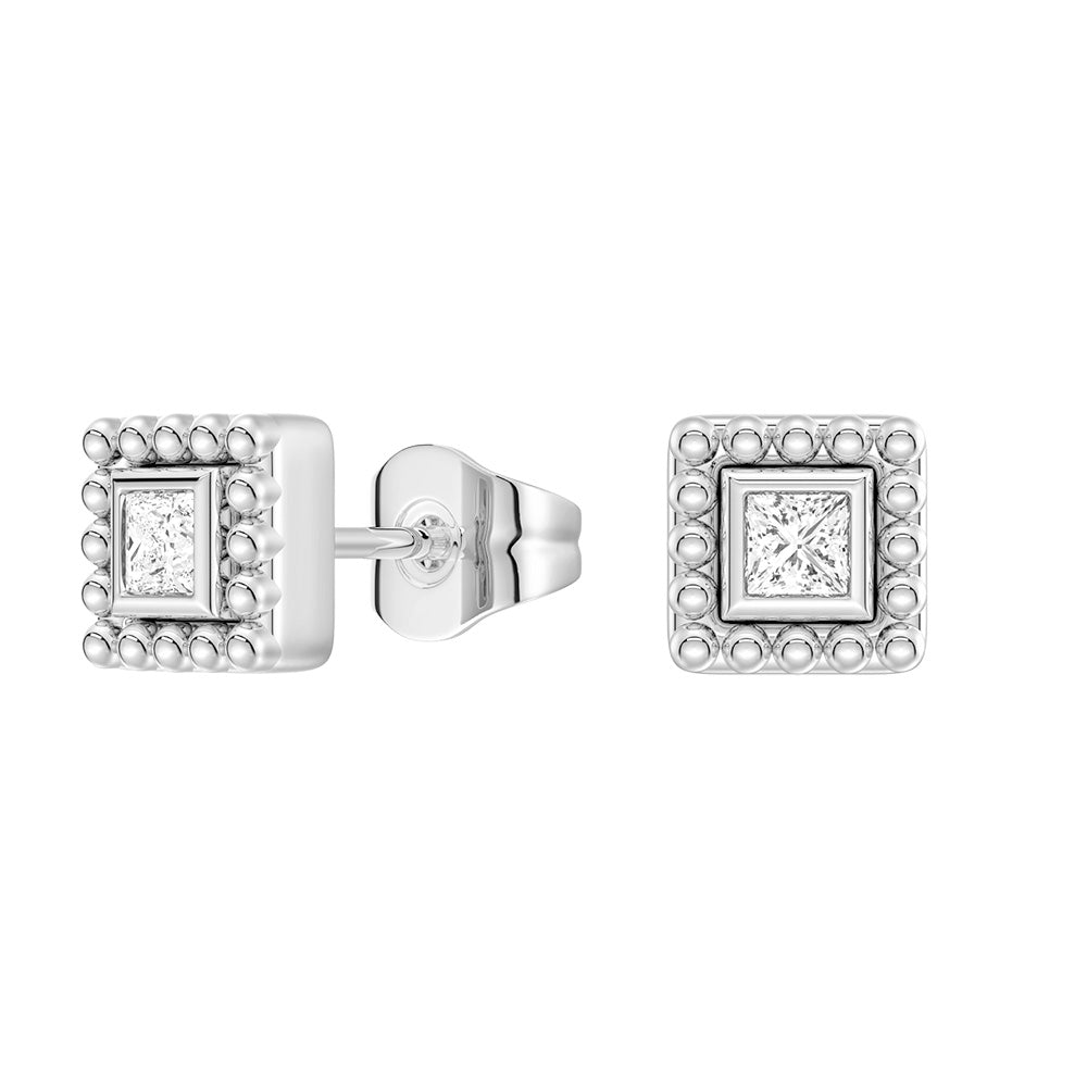 2 in 1 Convertible Beaded Jacket & Stud Earrings Set with Princess Cut Lab Diamond - Perfect for Weddings, Parties & Special Occasions
