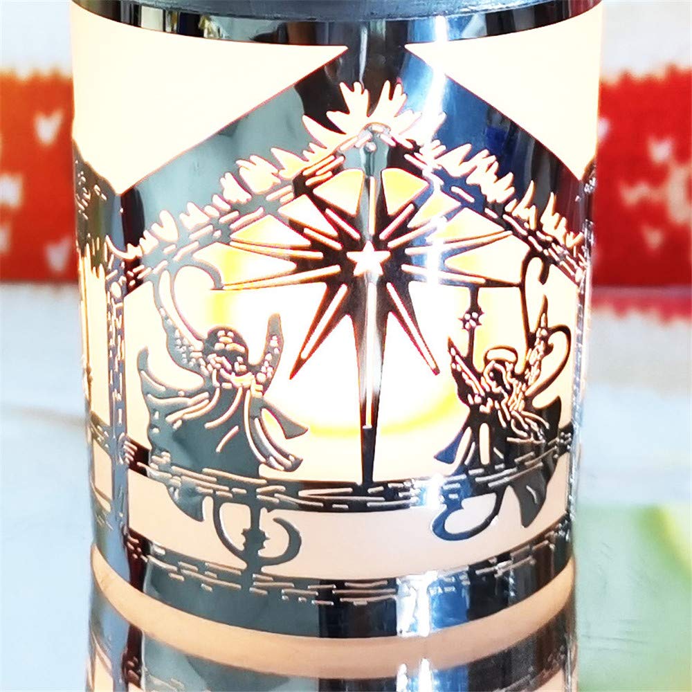 Rotating Carousel Candle Holder - Metal Spinning Tea Light Candle Stand for Home Decor, Wedding, Party & Romantic Dinner (Silver Angel Design)