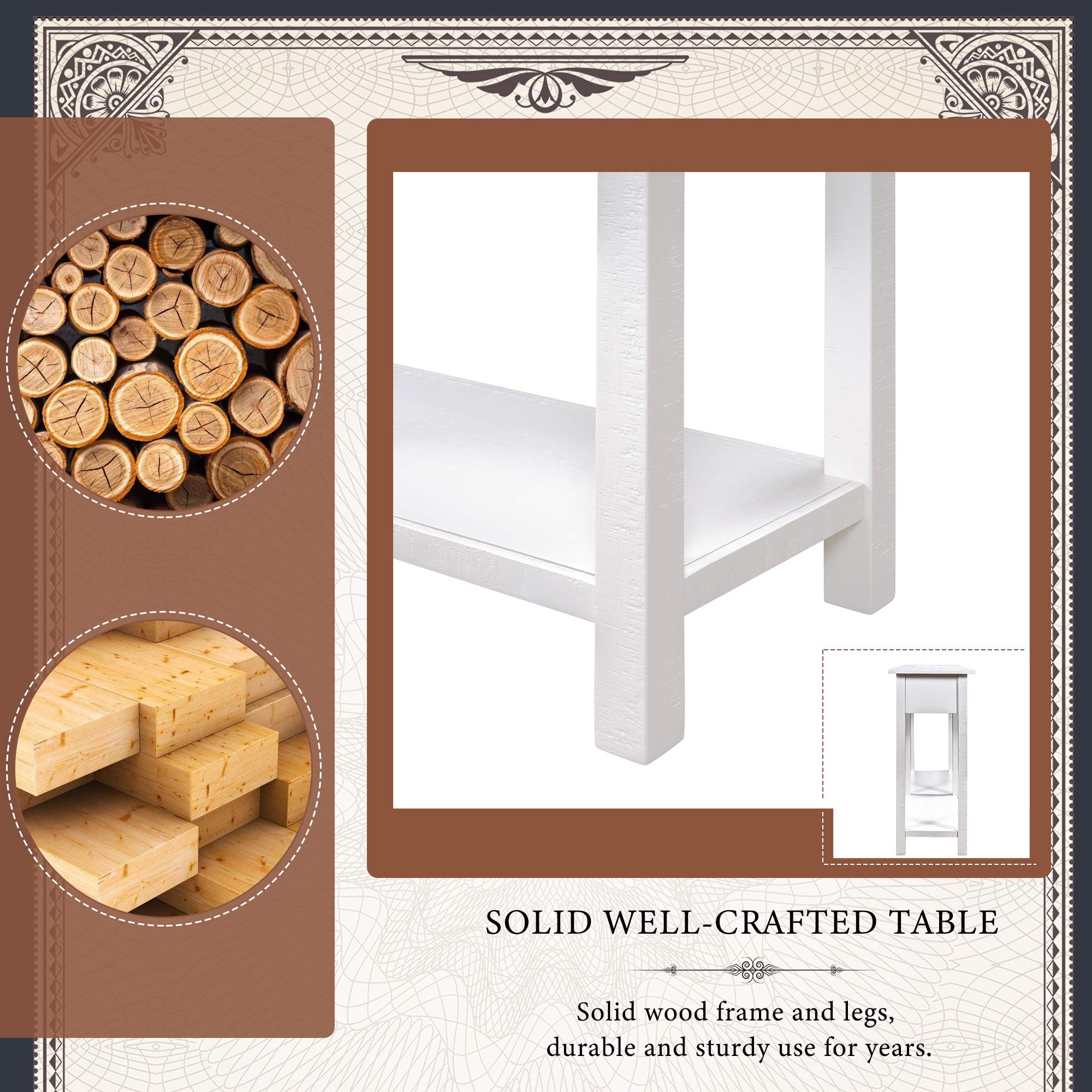 Rustic Brushed Texture Console Table with Drawer & Bottom Shelf - Sofa Table, Entryway Table for Living Room, Hallway, Dining Room (Ivory White) | Perfect for Home Decor, Small Space Storage & Entryway Organization