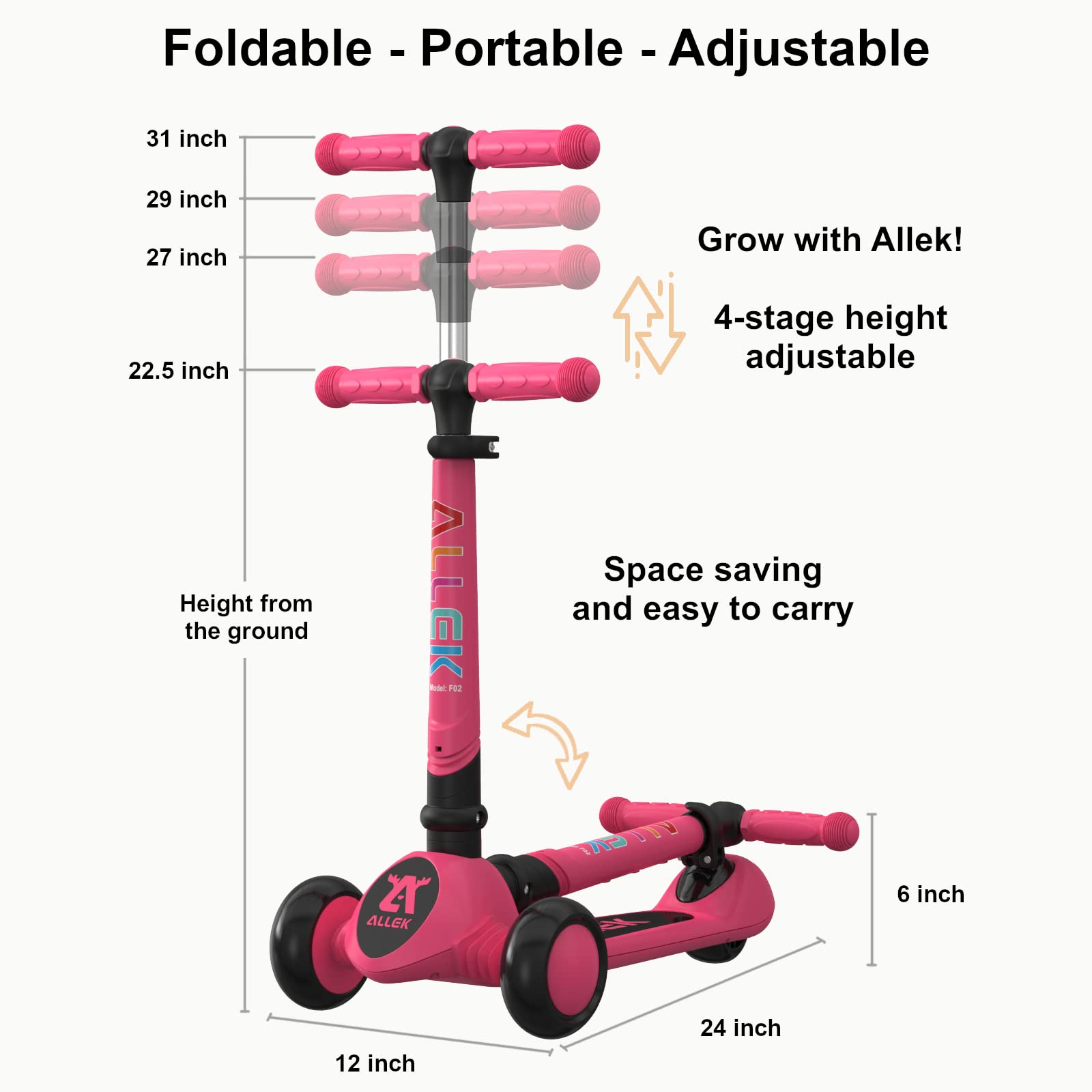 Foldable 3-Wheel Kick Scooter for Kids Ages 3-12 - LED Flashing Wheels, Adjustable Height & Anti-Slip Deck | Perfect for Commuting, School, Park Rides & Outdoor Fun