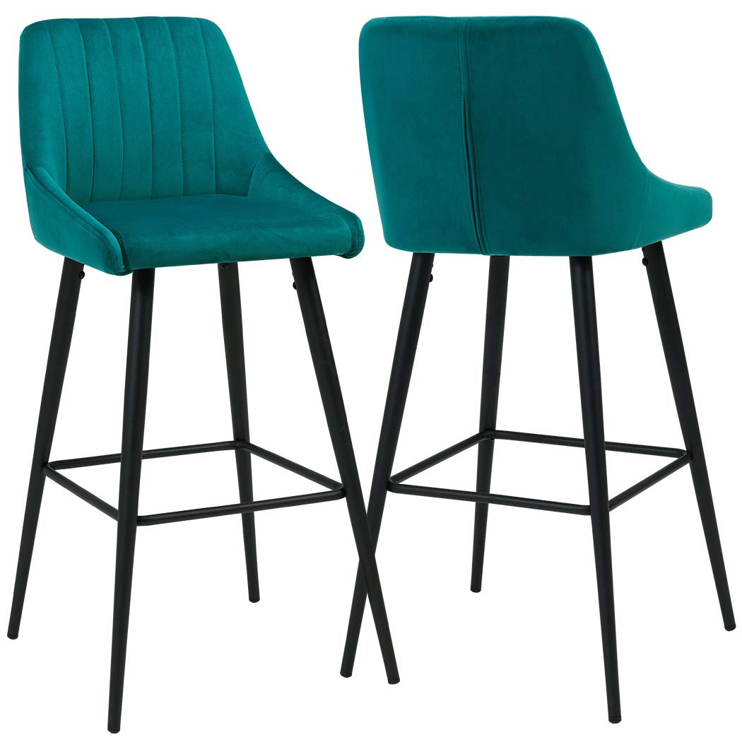 DUHOME Modern Velvet Upholstered Bar Stools with Back - Set of 2 Elegant Kitchen Counter Stools, Green Bar Chairs for Living Room, Bar & Dining Area - Perfect for Breakfast Nook, Home Bar & Kitchen Island