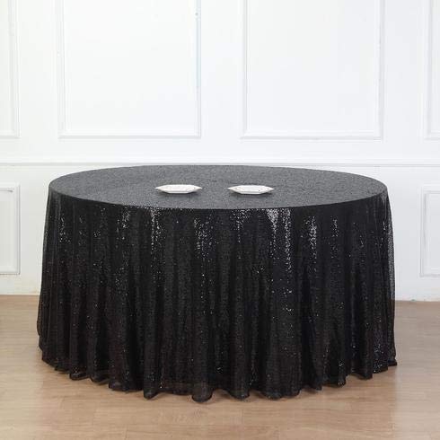 132 Inch Sequin Round Tablecloth - Premium Quality Black Payette Fabric for Weddings, Birthdays, Christmas Parties & Banquet Hall Decorations | Elegant Dining & Event Table Cover