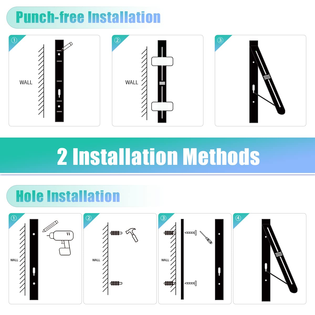 Foldable Wall Mounted Laundry Drying Rack - Retractable Aluminum Clothes Hanger for Small Spaces, Bathroom & Balcony (2 Pack, Black) - Perfect for Apartments, Dorms & Tight Spaces