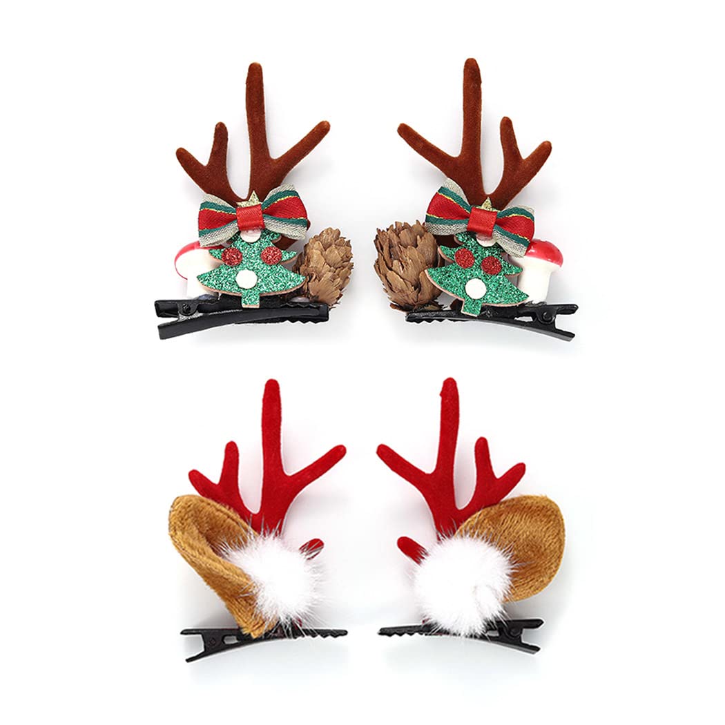 Christmas Antler Hair Clips 4Pcs - Festive Deer Horn Hair Accessories for Women & Girls - Party & Holiday Wear