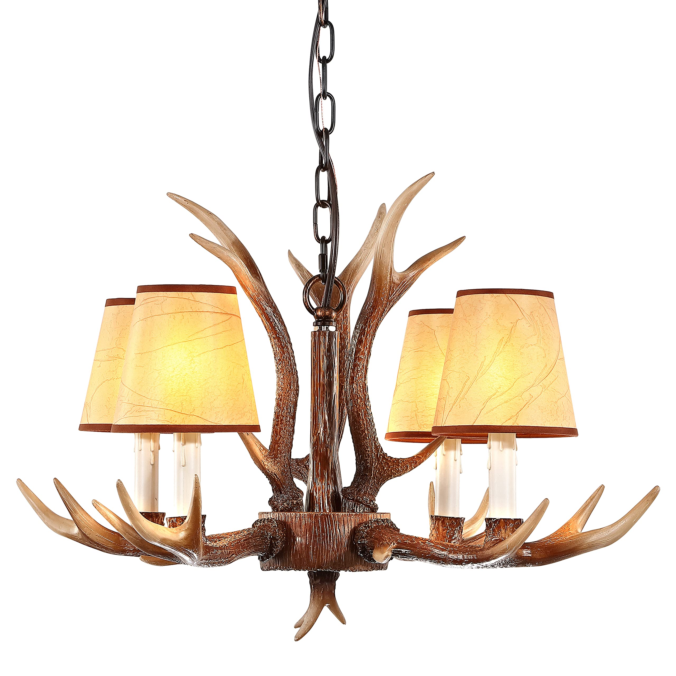 4-Light Antler Chandelier - Rustic Deer Horn Lighting Fixture with Shades for Kitchen, Dining Room, Living Room, Bedroom, Bar & Cabin Decor | Perfect for Lodge, Hunting Cabin & Western Style Homes (Brown)