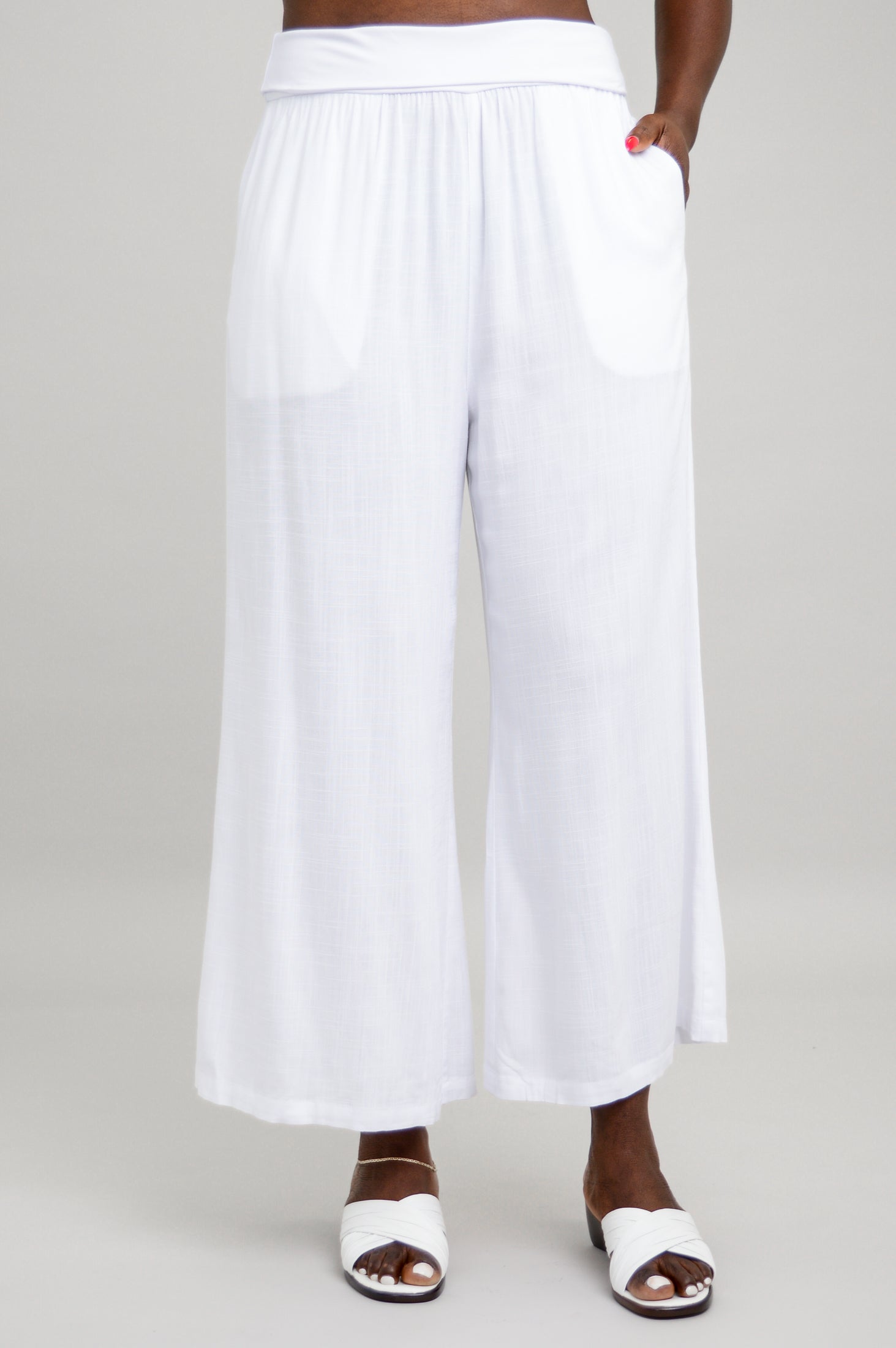 Landon Capri Pants for Women - White Linen Bamboo Fabric - Comfortable & Breathable for Summer, Travel & Casual Wear
