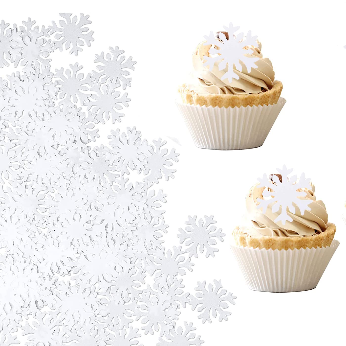 50pcs Edible Snowflake Cake Toppers - Winter Cupcake Decorations for Frozen Themed Cakes, Birthday Parties & Holiday Desserts