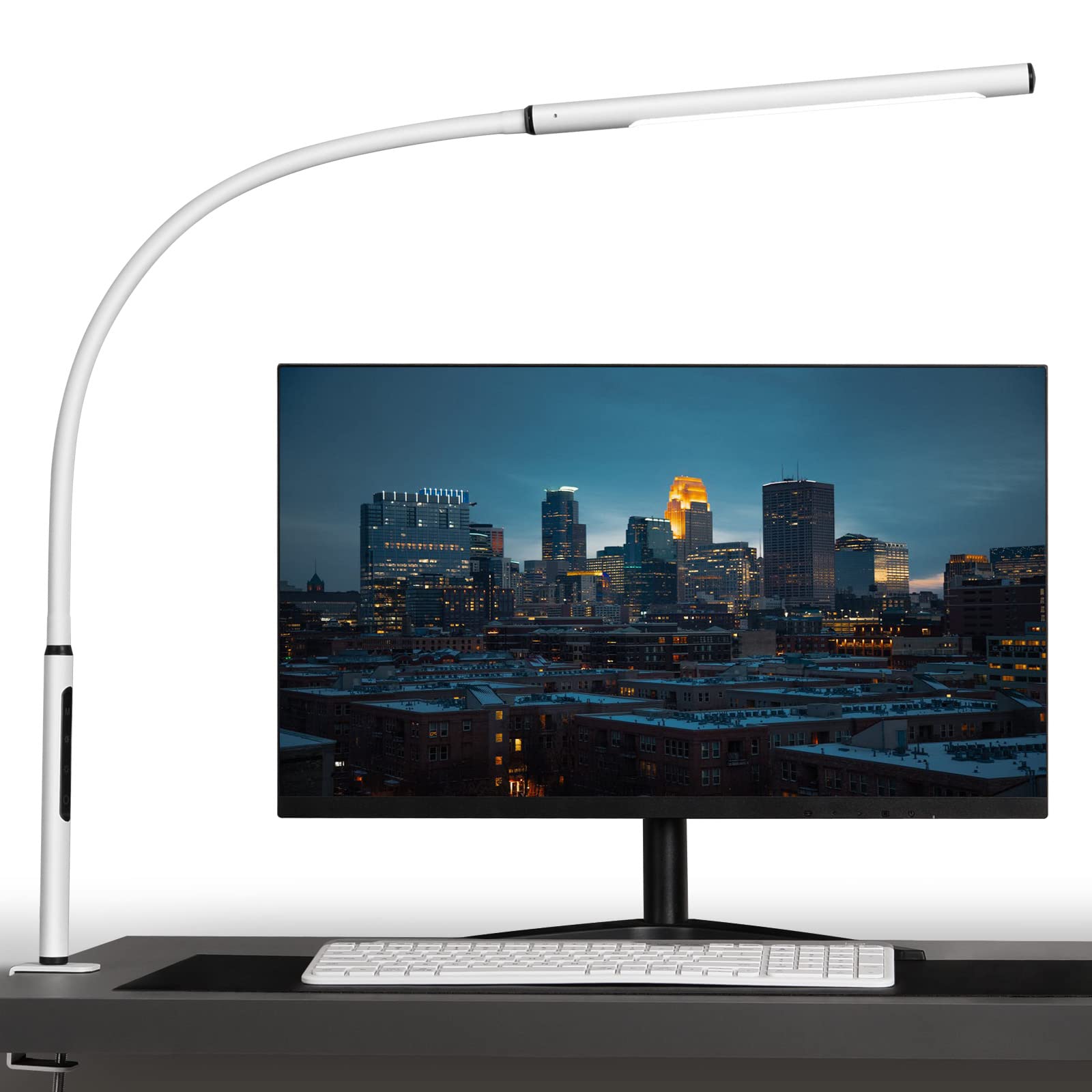 Adjustable Gooseneck Desk Lamp with Clamp - 12W Eye-Caring LED Light, 3 Color Temperatures & Brightness Levels, Memory & Timer Function - Perfect for Home Office, Study, Reading & Crafting