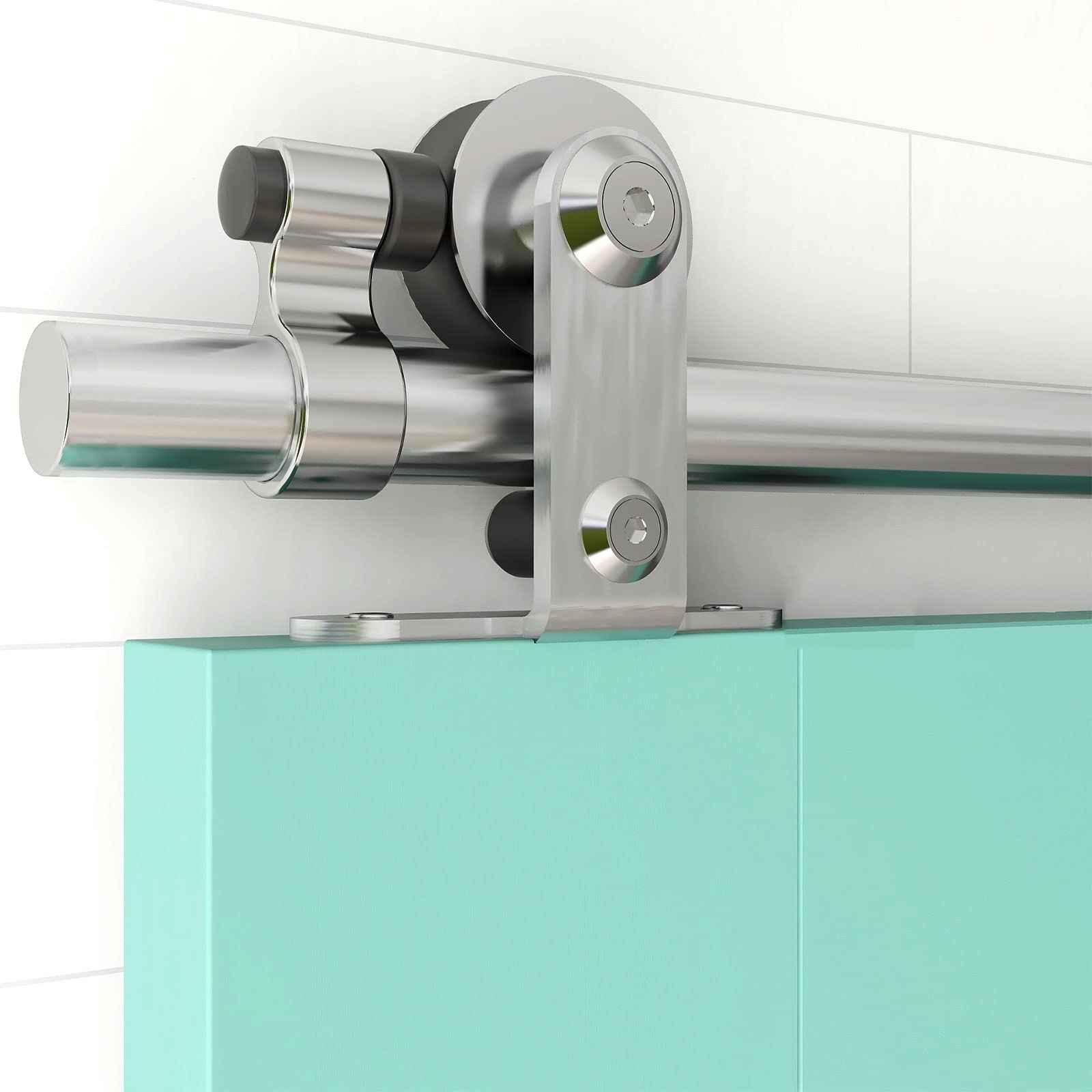 TSMST 5.5FT Stainless Steel Sliding Barn Door Hardware Kit - Heavy Duty Top Mount Track for Single Wood Door (T Style) - Perfect for Home Office, Bedroom & Closet Doors