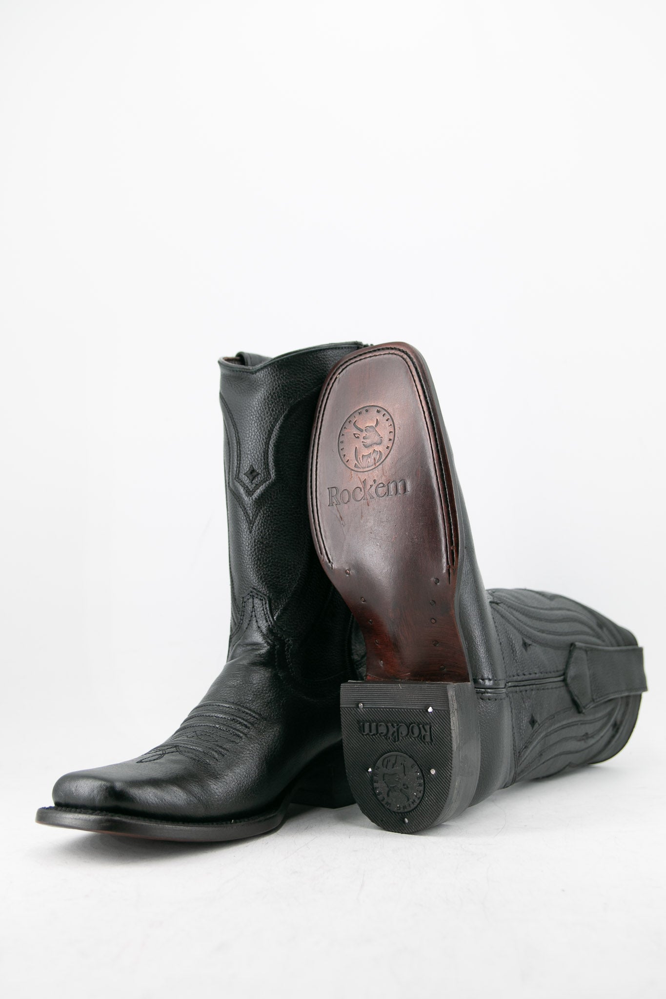 Rock'em Solid Floater Zipper Rodeo Cowboy Boots for Men - Western Style Leather Riding Boots with Side Zipper - Perfect for Rodeo, Country Dancing & Outdoor Adventures