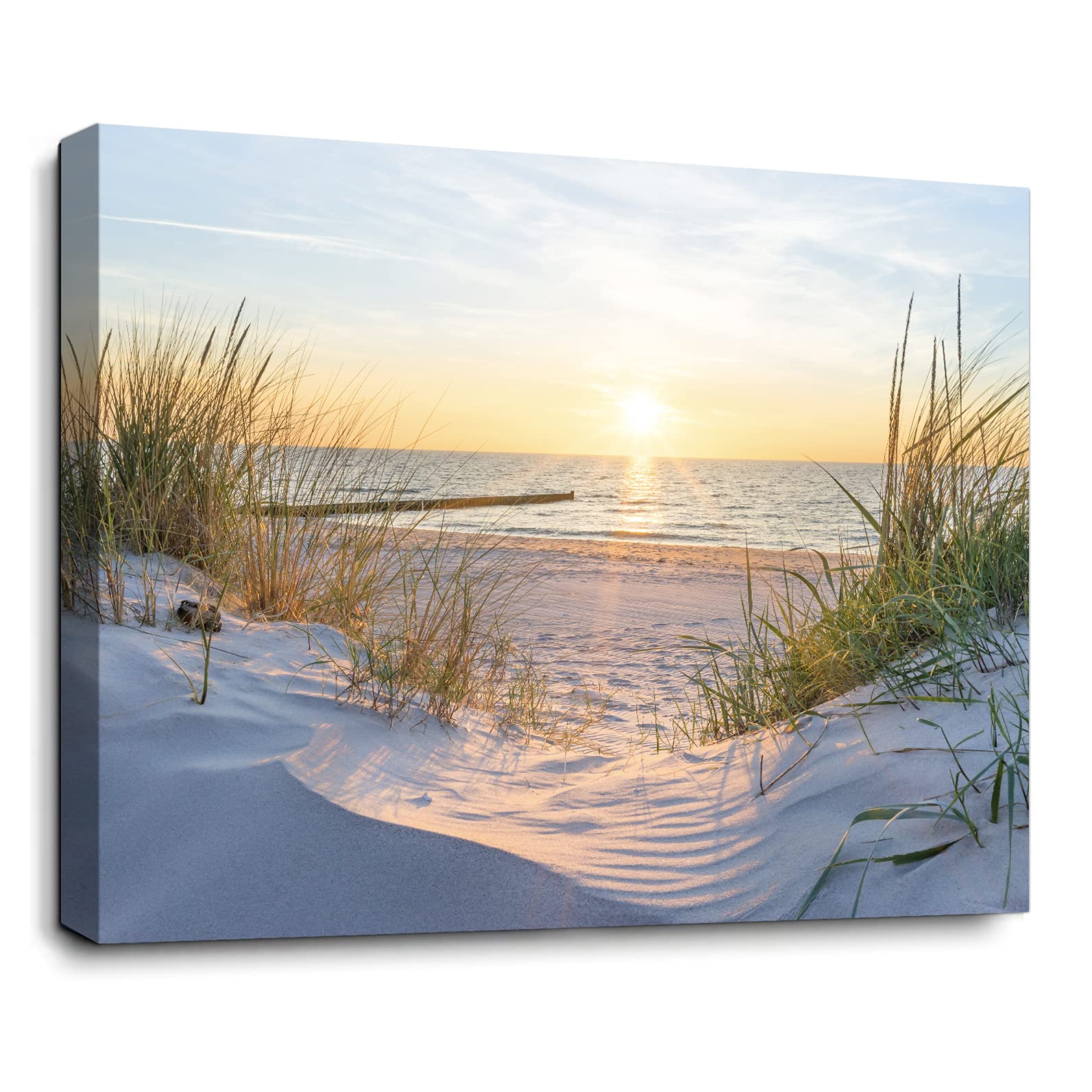 Coastal Wall Art 12x16in - Beach & Ocean Decor for Bathroom, Bedroom & Living Room - Wood Framed Canvas Painting