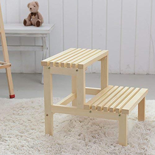 2-Step Solid Wood Ladder Stool - Multi-Purpose Shoe Bench, Flower Stand, Bathtub Barrel Footrest & High Pedal Stool for Home, Bathroom, and Garden Use