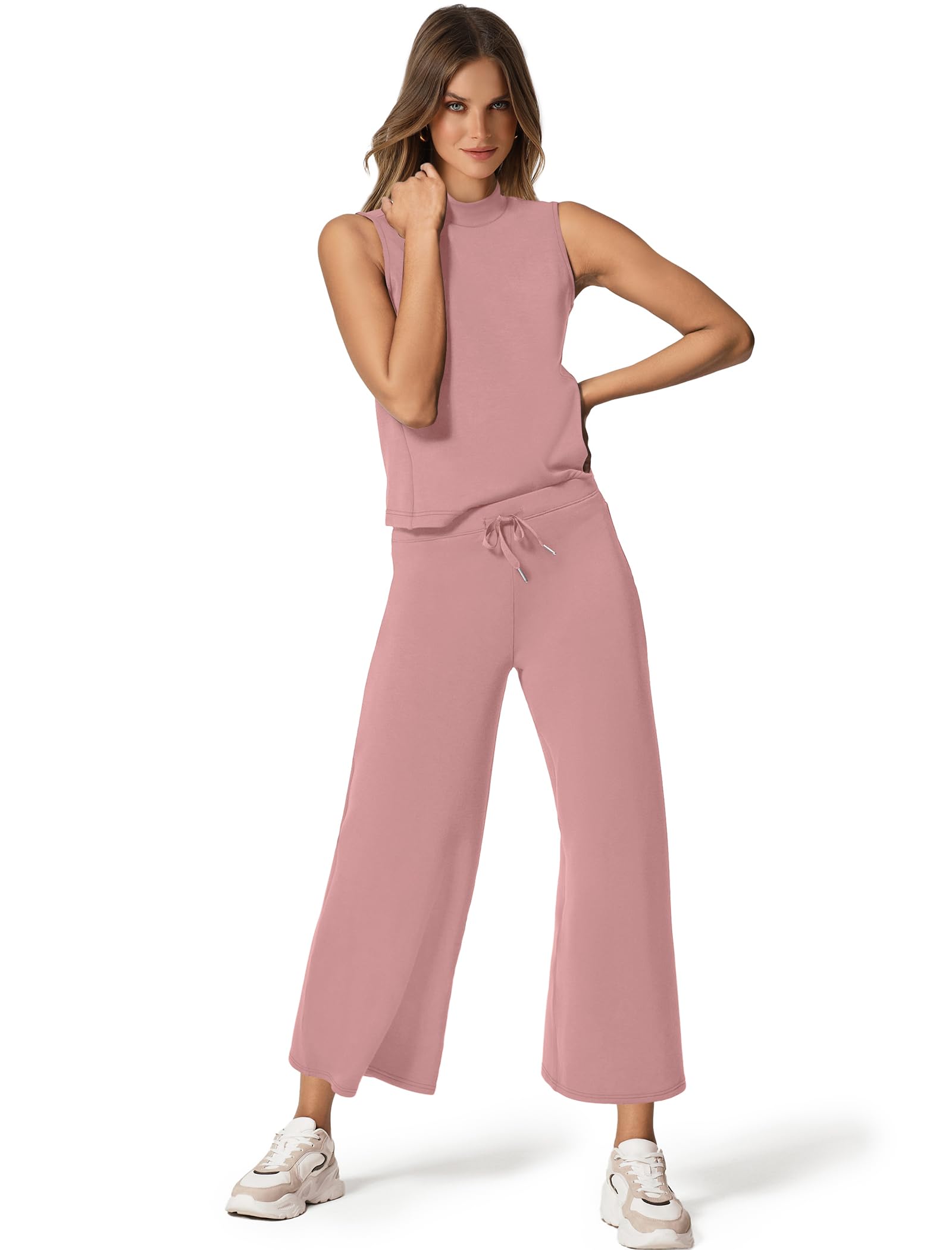 Stylish SAMPEEL Women's Two Piece Sets - Summer Lounge Outfits with Mock Neck Tops & Wide Leg Crop Pants | Perfect for Vacation, Travel & Casual Wear