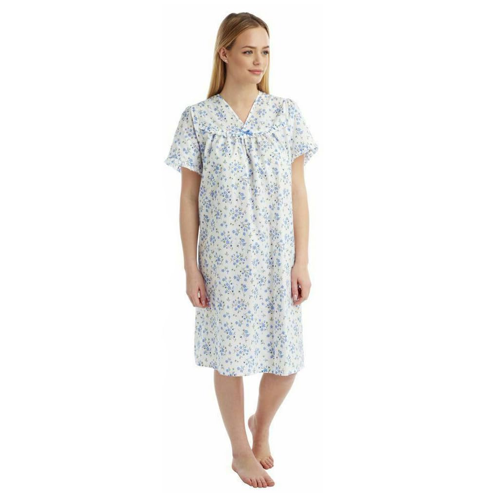 Tesmark Women's Incontinence Nightgown - Open Back Floral Hospital Nightdress for Bladder Control, Maternity & Postpartum Care - Breathable Poly-Cotton Nightwear UK Sizes 8-30 (Ideal for Elderly Care, Recovery & Comfortable Sleep)