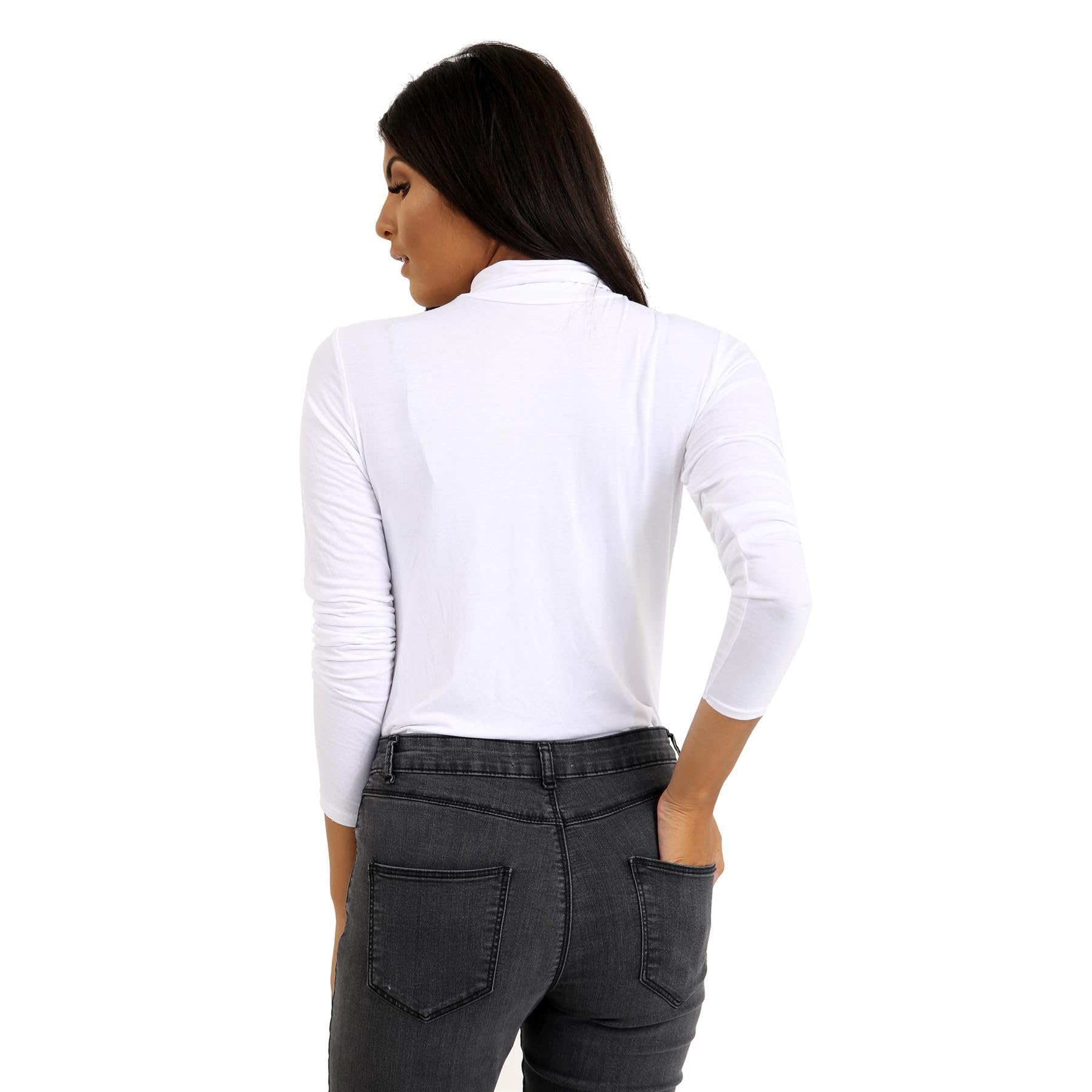 Janisramone® Women's Long Sleeve Compression Shirt - Thermal Undershirt with Turtle Neck for Workout & Layering - White (Perfect for Yoga, Running & Cold Weather)