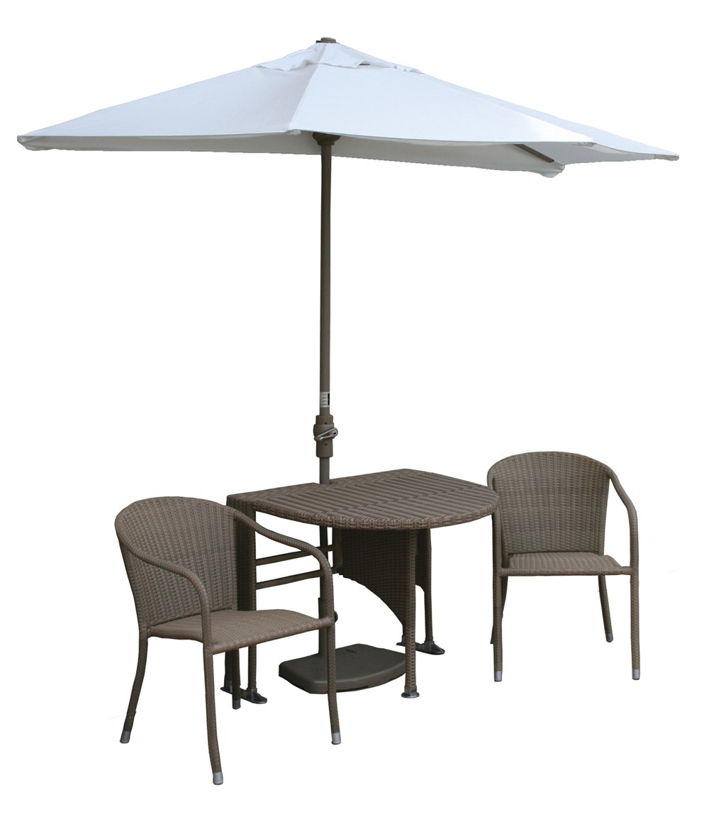 Outdoor Patio Furniture Set - All-Weather Wicker Coffee Table with 7.5' Wide Offset Umbrella & Natural Olefin Canopy | Perfect for Backyard, Poolside & Terrace Relaxation
