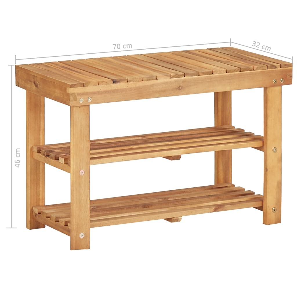 Solid Acacia Wood Shoe Rack Bench with 2 Shelves & Sturdy Top - 27.5